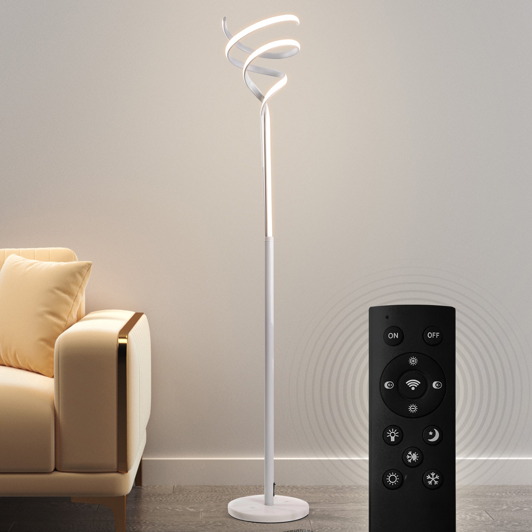 BESTY HOME Modern Floor Lamp Dimmable 150cm Twisted LED with Remote Control for Living Room