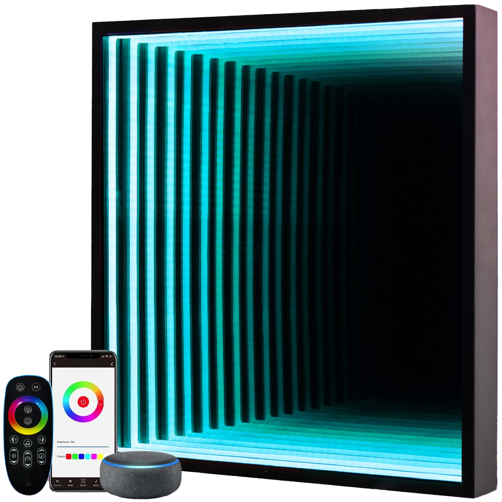 Smart Infinity Wall Mirror Portal Illusion RGB Wall Decor (Square)