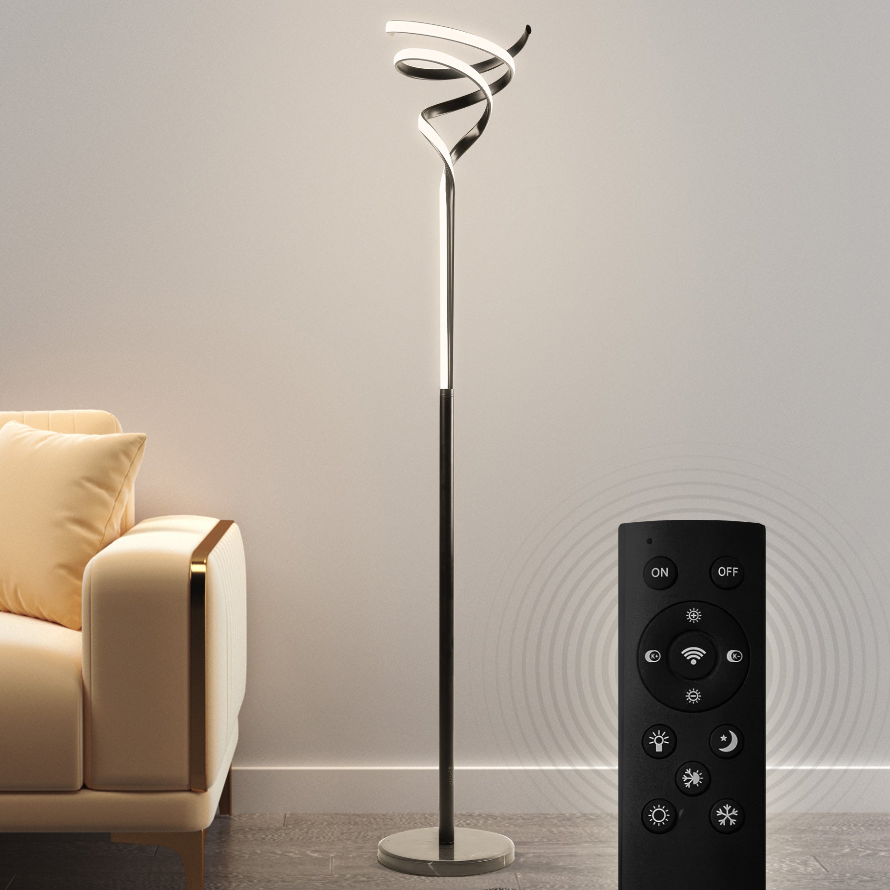 BESTY HOME Modern Floor Lamp Dimmable 150cm Twisted LED with Remote Control for Living Room