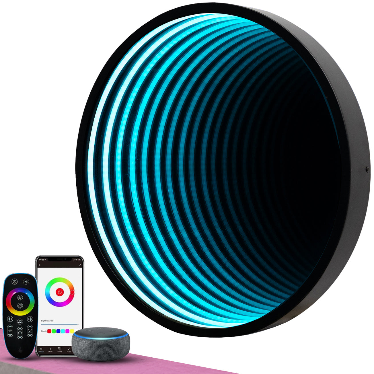 Smart Infinity Wall Mirror Portal Illusion RGB Wall Decor (Round) Besty Home
