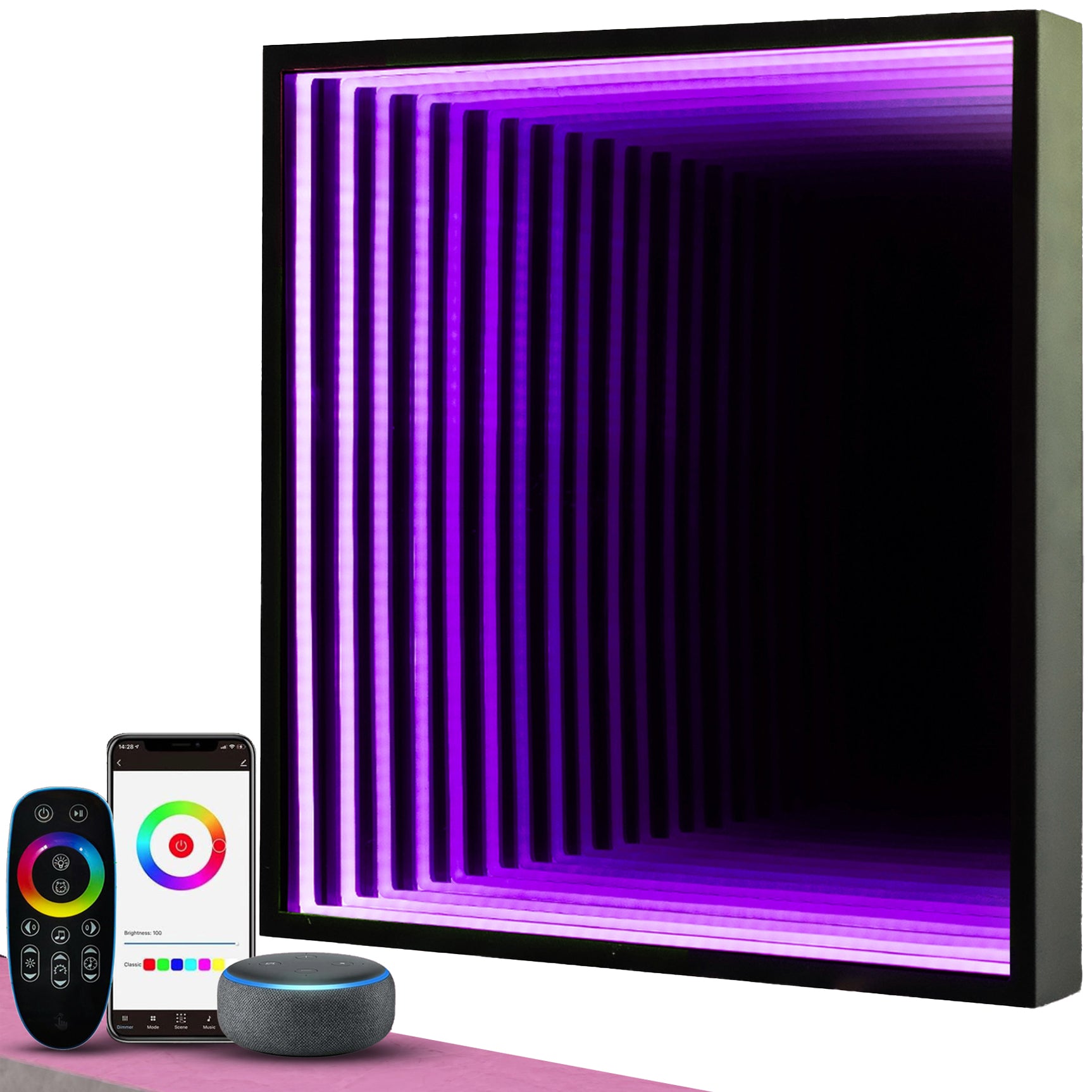Smart Infinity Wall Mirror Portal Illusion RGB Wall Decor (Square)