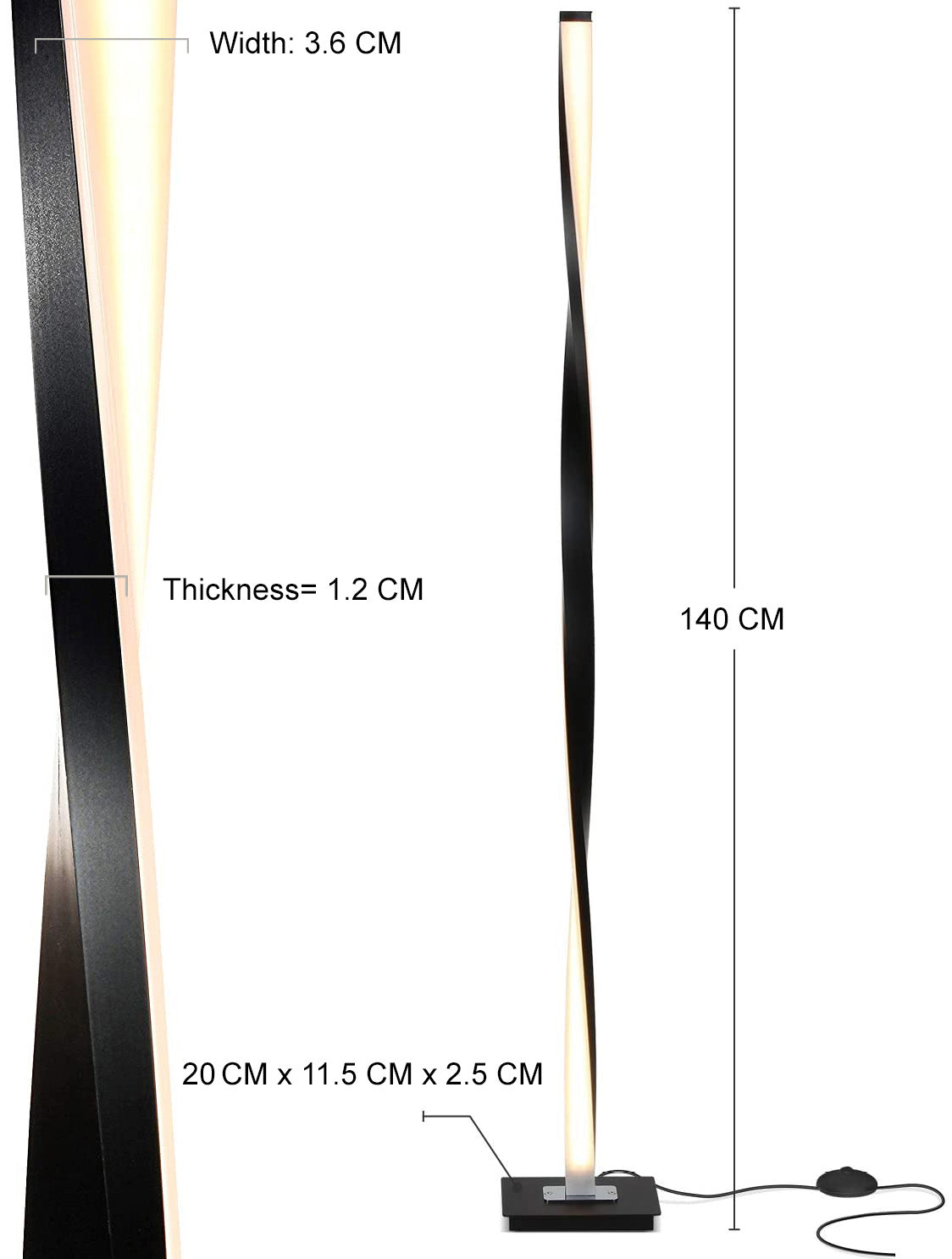 BESTY HOME Modern 140cm LED Floor Twisted Lamp with Remote Control for Living Room BESTY HOME