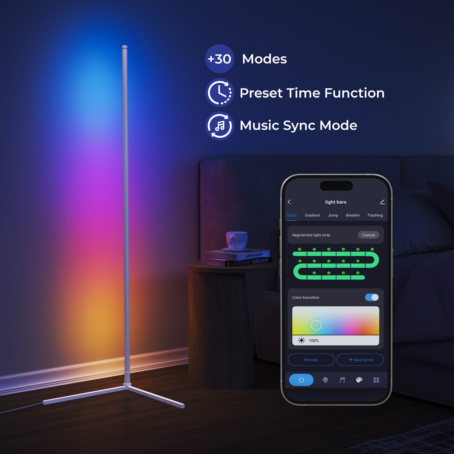 Besty Home Smart RGBW Corner Floor Lamp