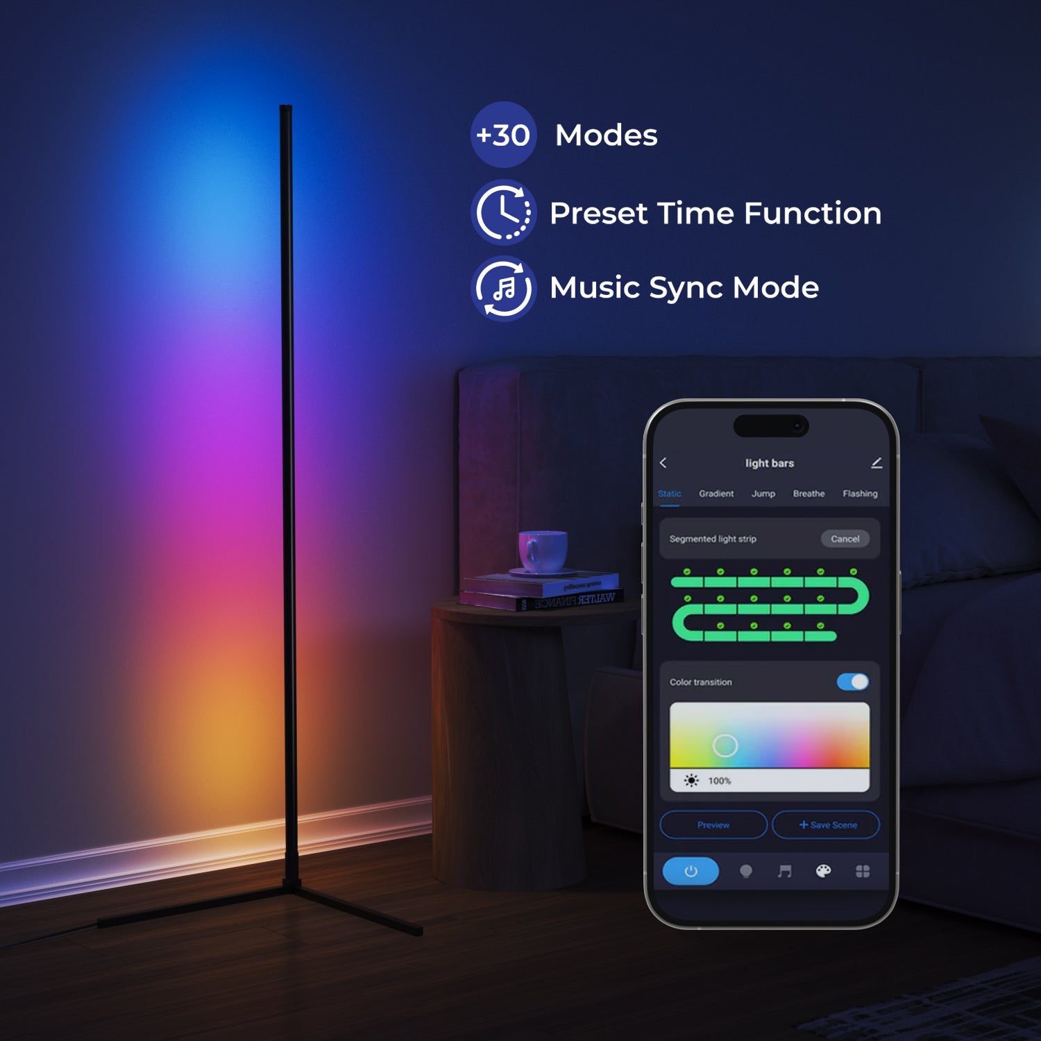 Besty Home Smart RGBW Corner Floor Lamp