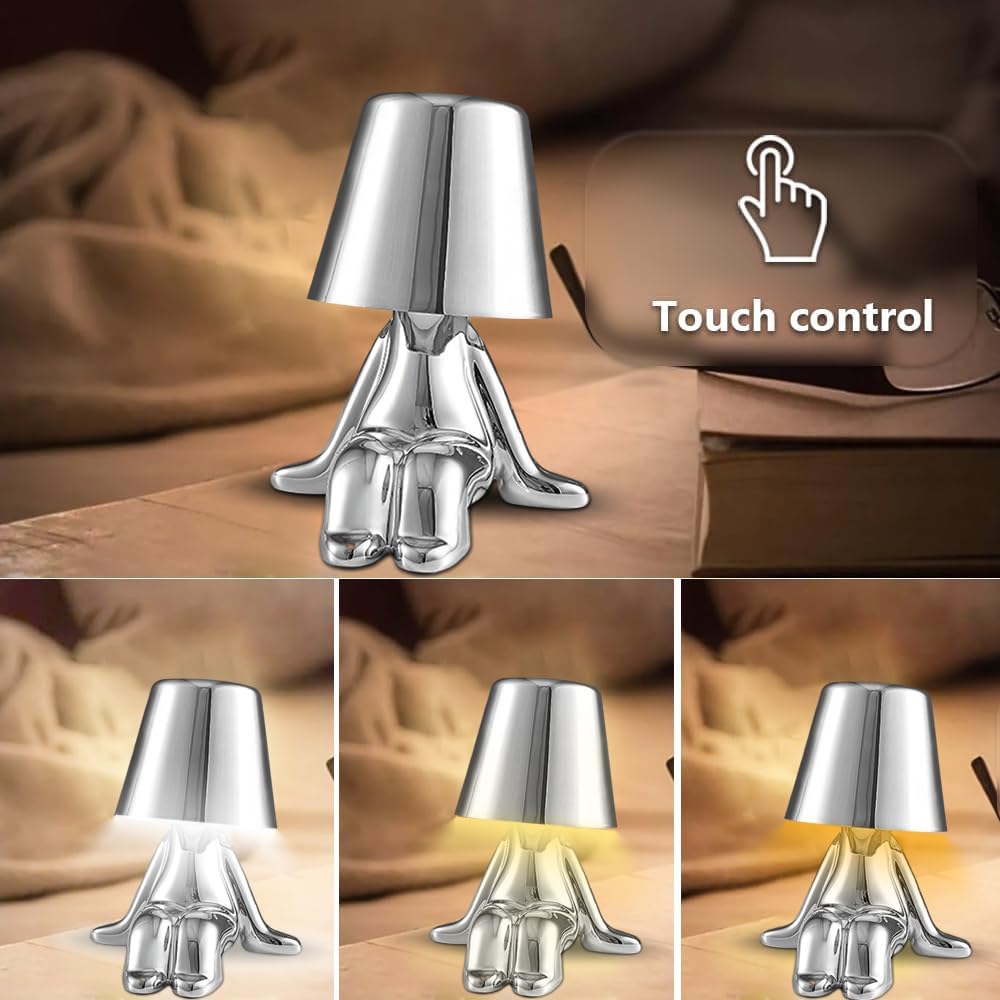 BESTY HOME Thinker Lamp Bedside Touch Table Lamp, Lamp Statue LED Bedside Restaurant Table Lamp, USB Rechargeable 3-Level Dimmer (Timothy) BESTY HOME