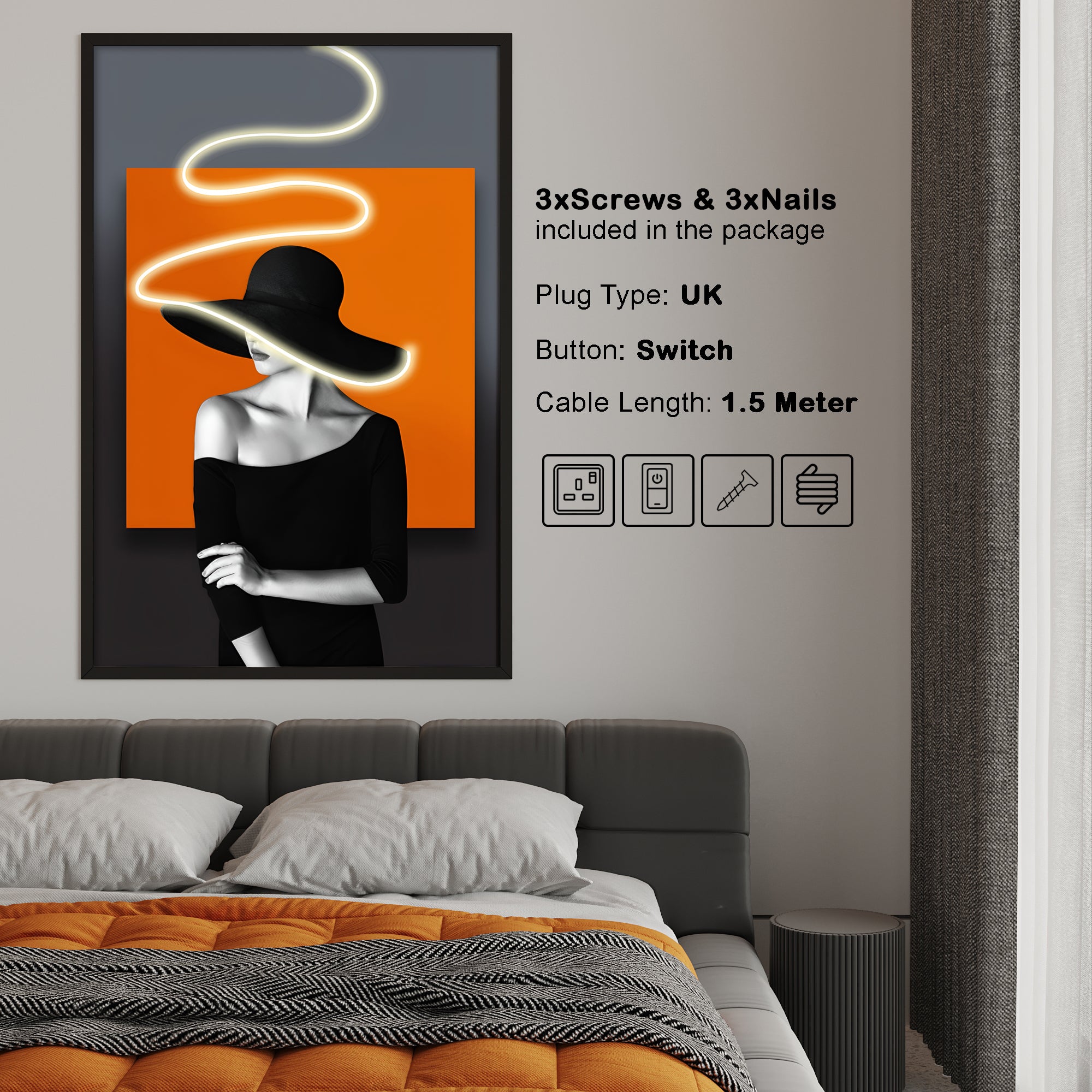 Wall Artlish Lady Lady Wood With LED - DG040 (80xx120cm)