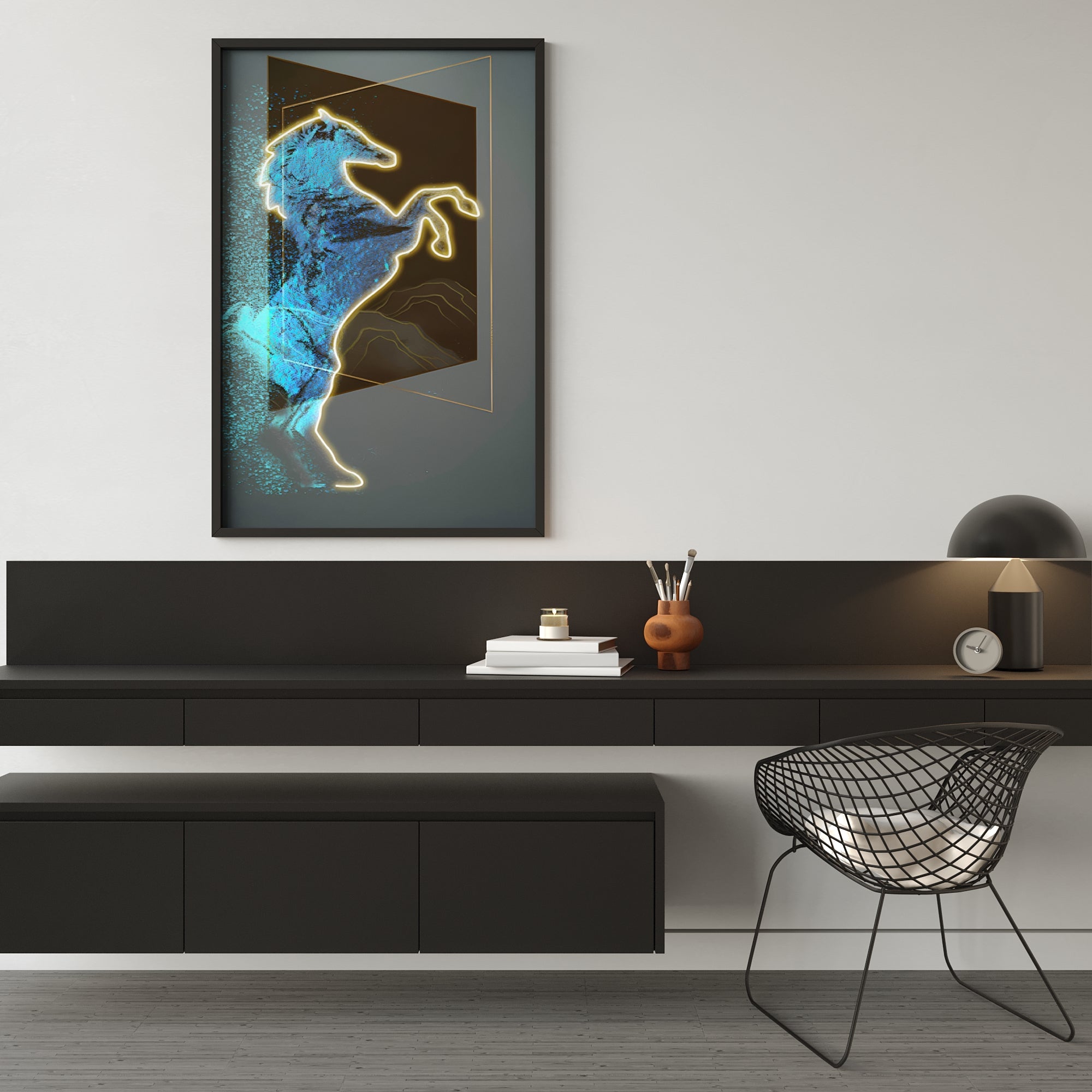 Wall Artwork Free Spirit Turquoise Horse with LED - DG131 Besty Home