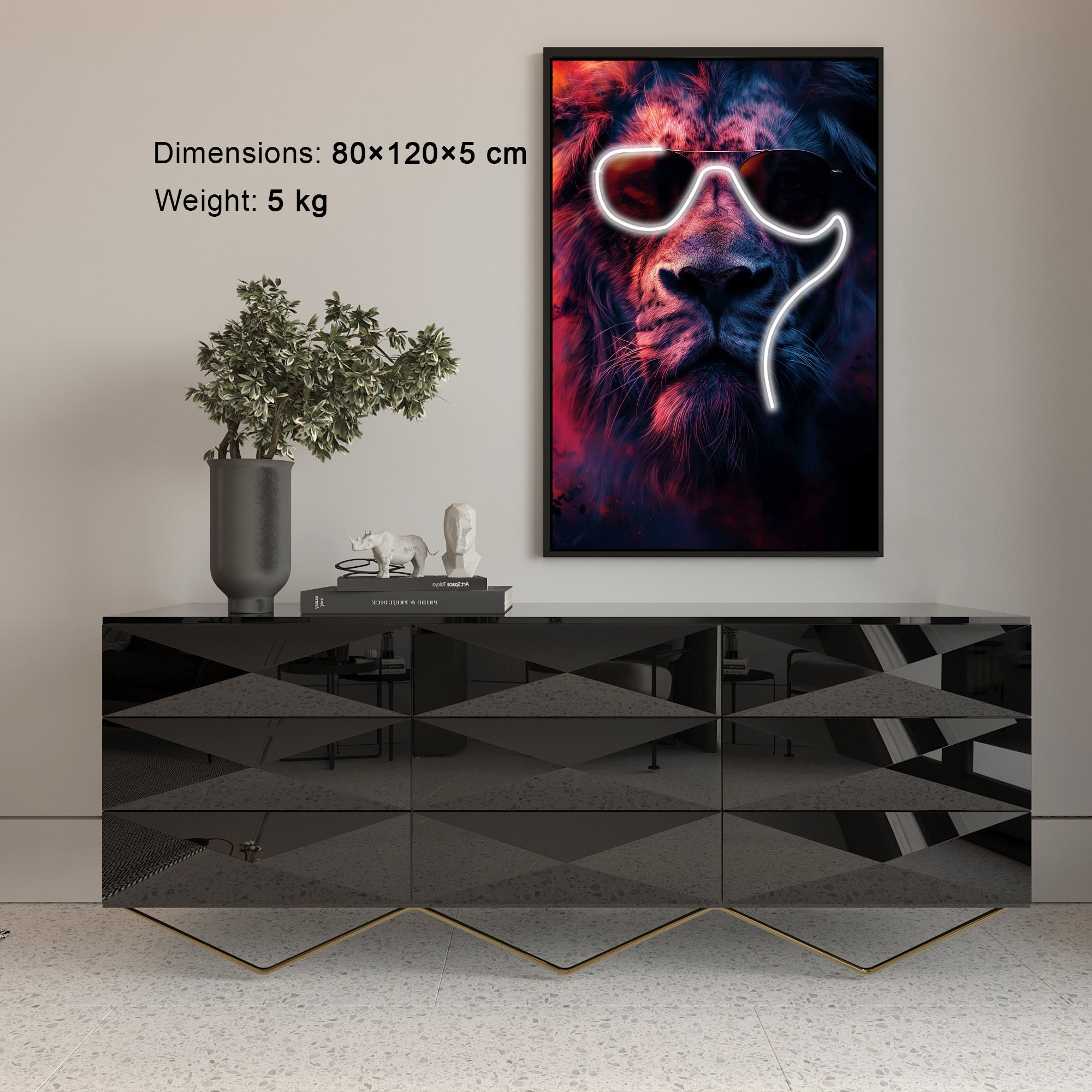 Wall Artwork Lion Sunglasses on with LED - DG262 Besty Home