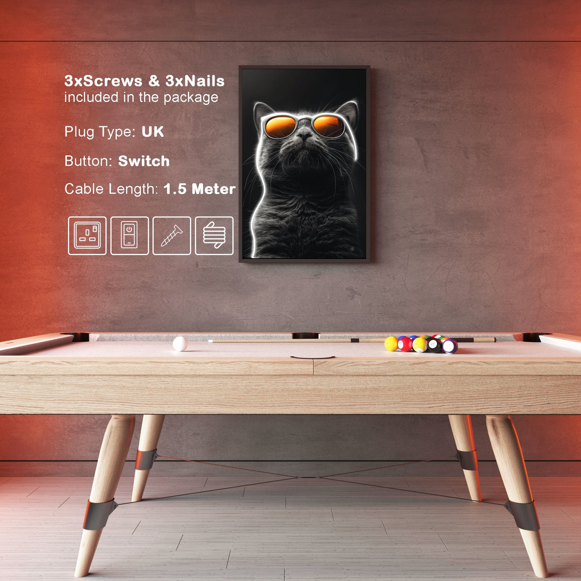 Wall Artwork Cat Sunglasses On with LED - DG268 Besty Home