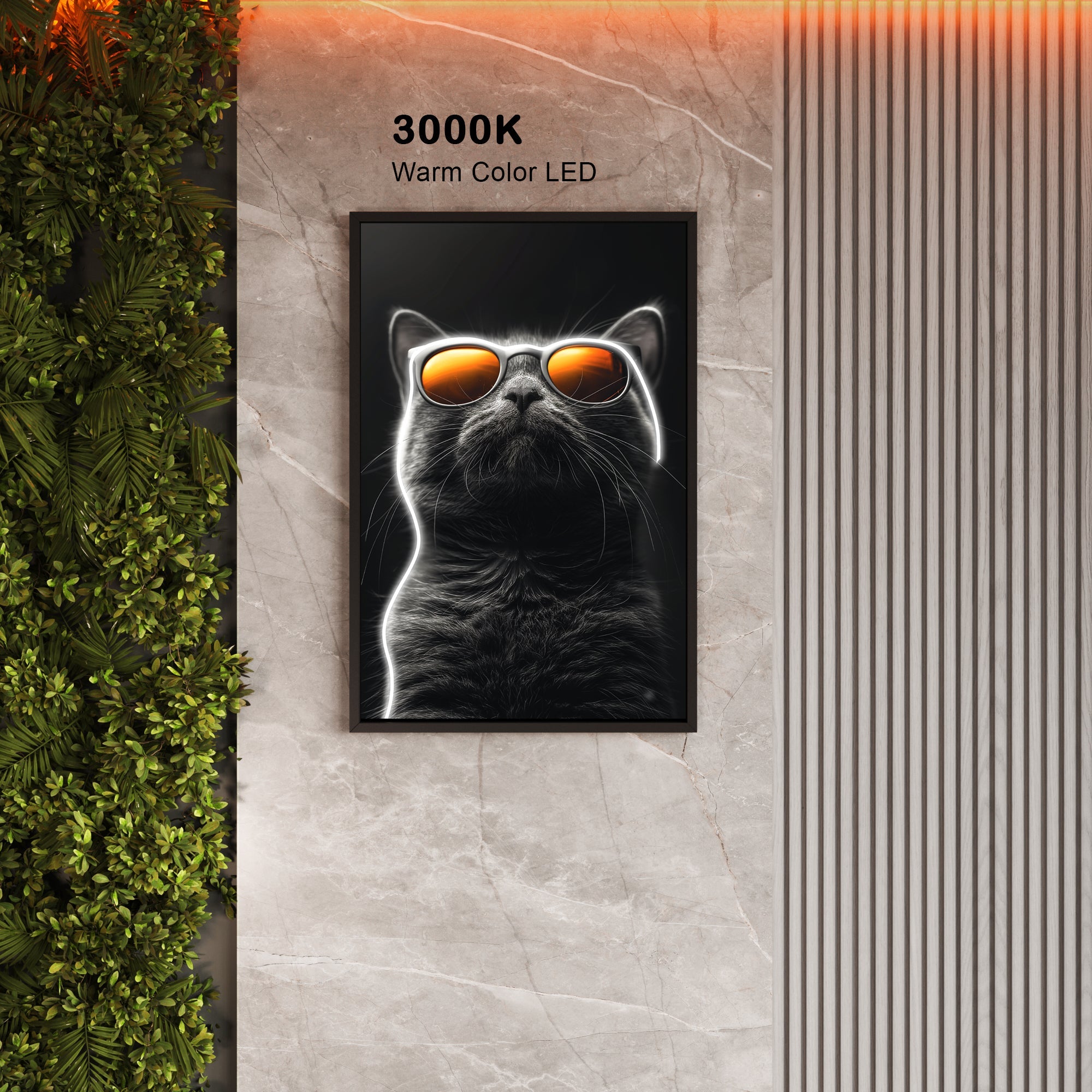Wall Artwork Cat Sunglasses On with LED - DG268 Besty Home