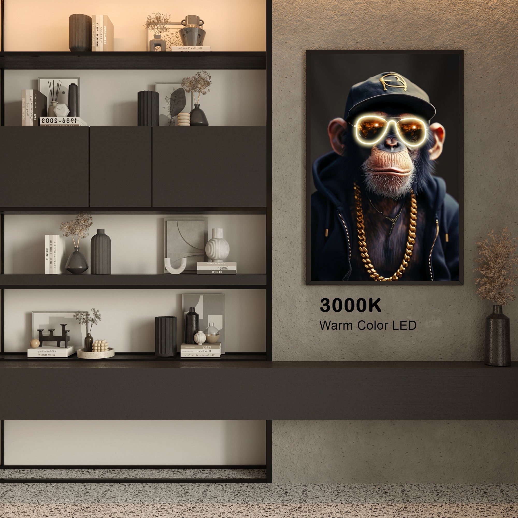 Wall Artwork Millionaire Monkey Ape Sunglasses On with LED – DGC018 Besty Home