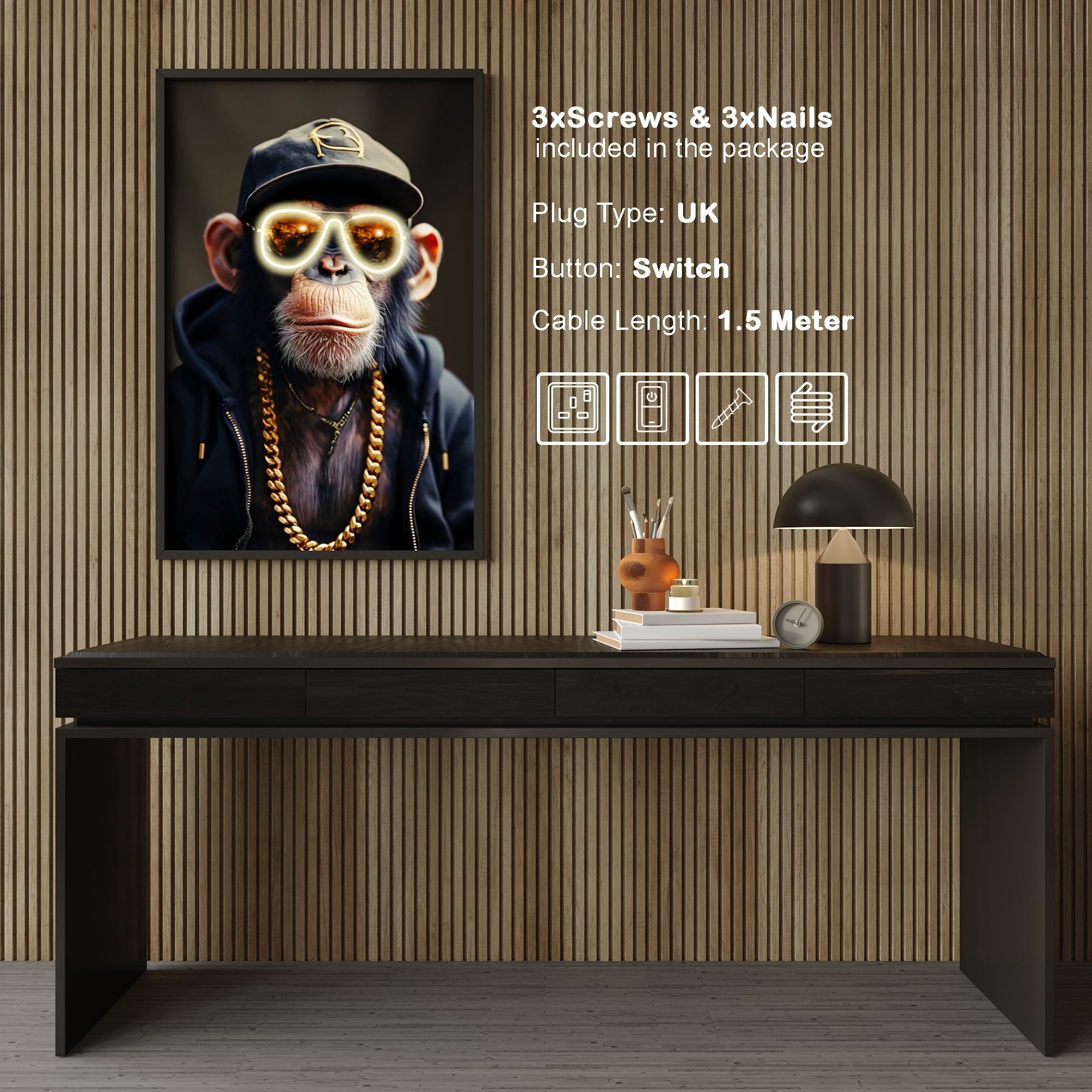 Wall Artwork Millionaire Monkey Ape Sunglasses On with LED – DGC018 Besty Home