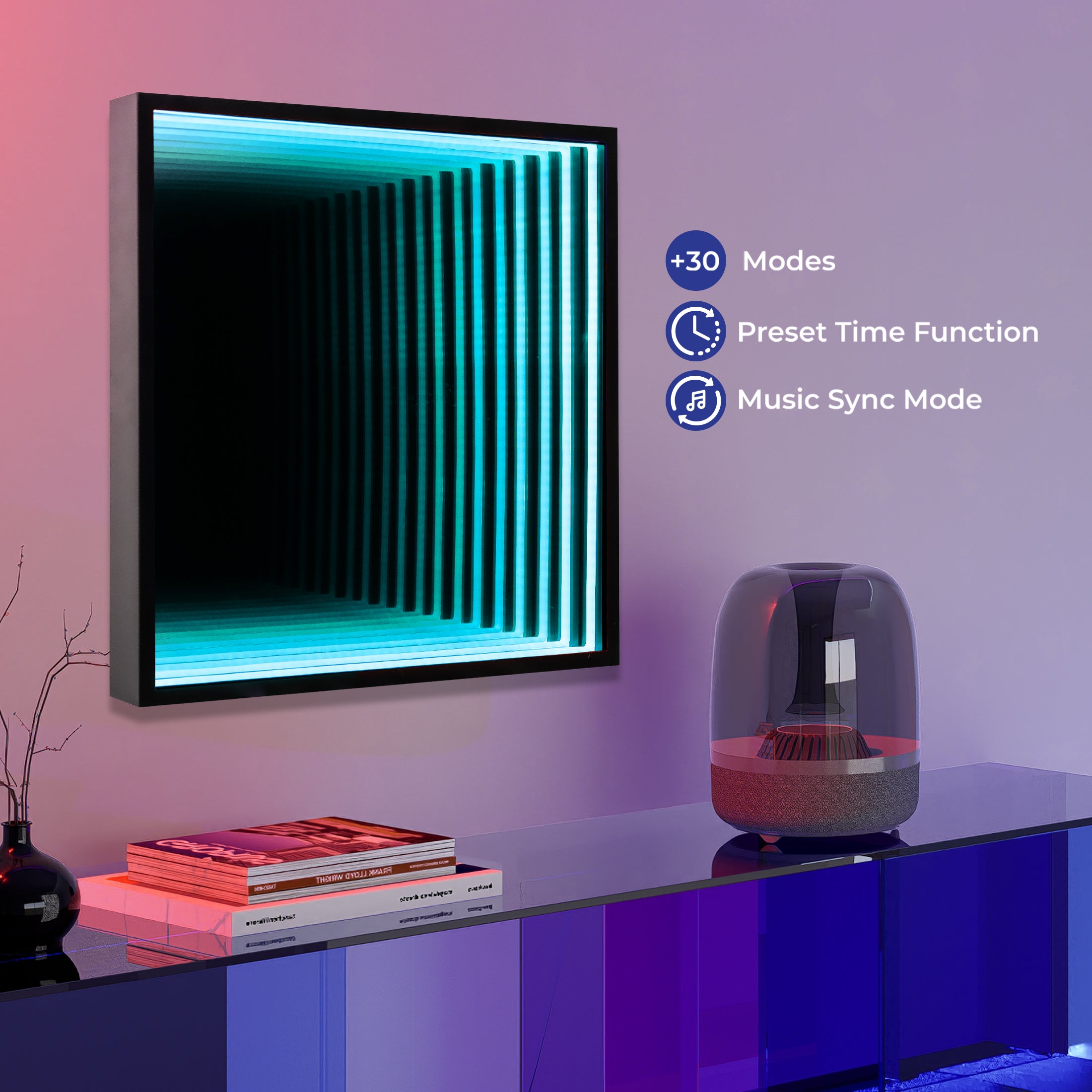 Smart Infinity Wall Mirror Portal Illusion RGB Wall Decor (Square)