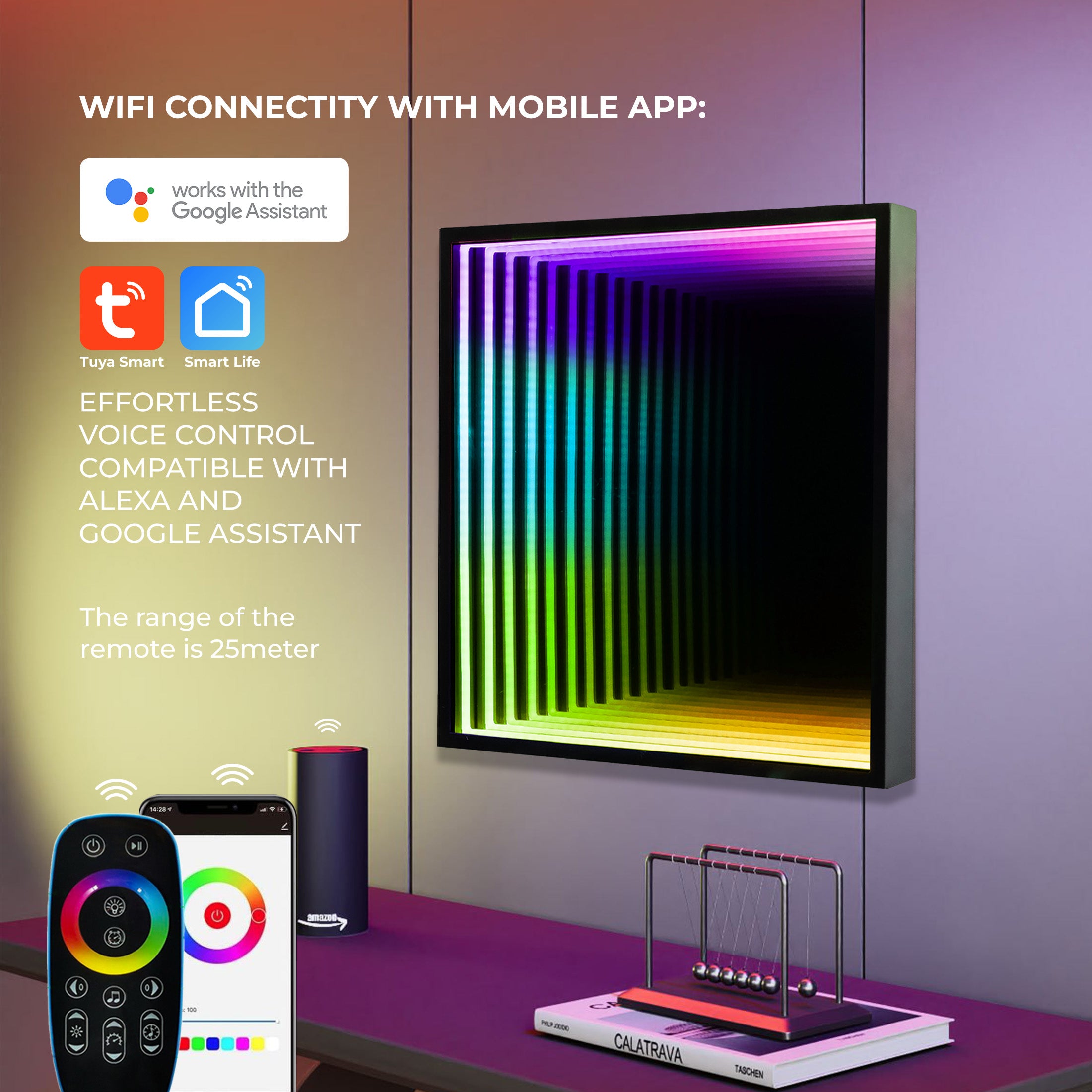 Smart Infinity Wall Mirror Portal Illusion RGB Wall Decor (Square)