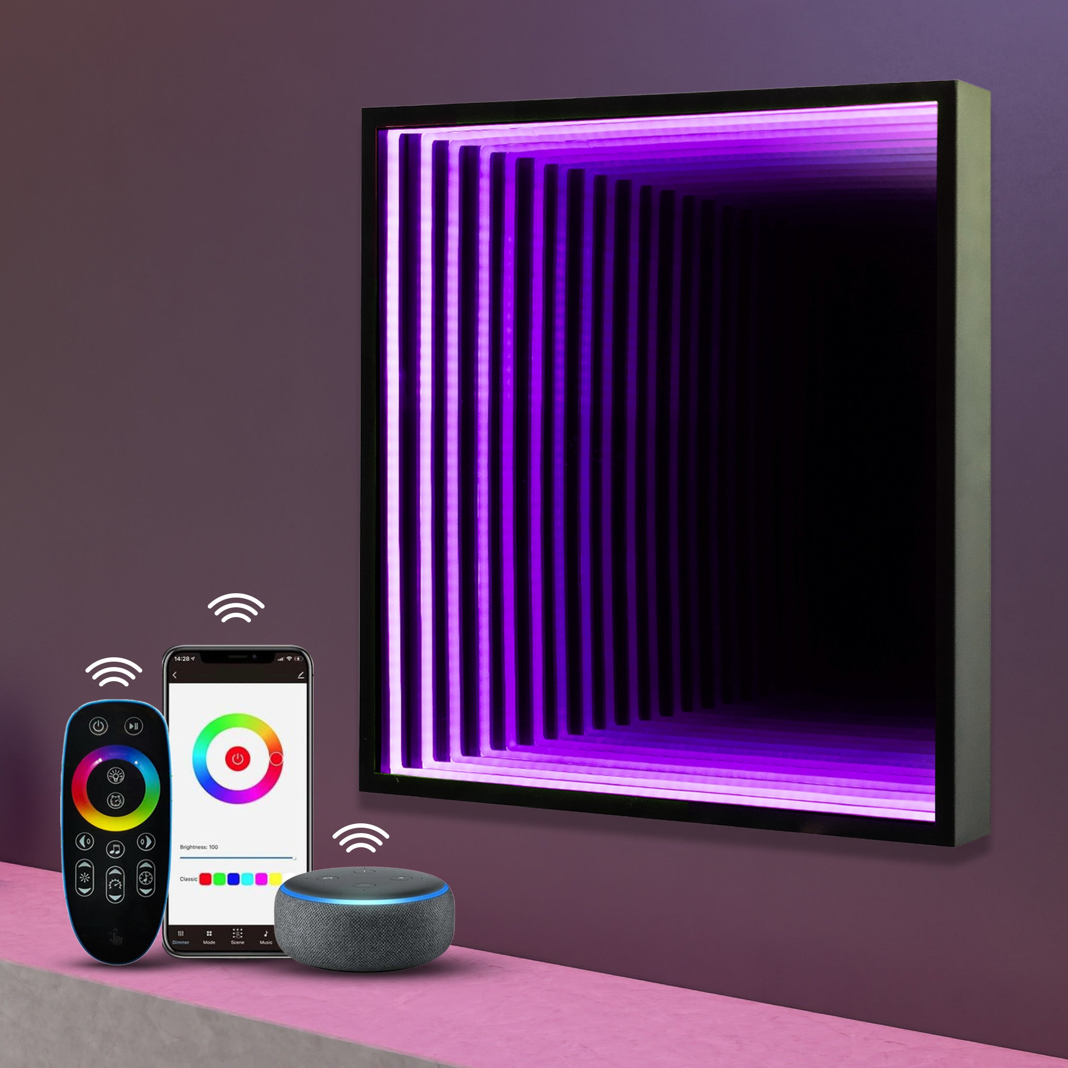 Smart Infinity Wall Mirror Portal Illusion RGB Wall Decor (Square)