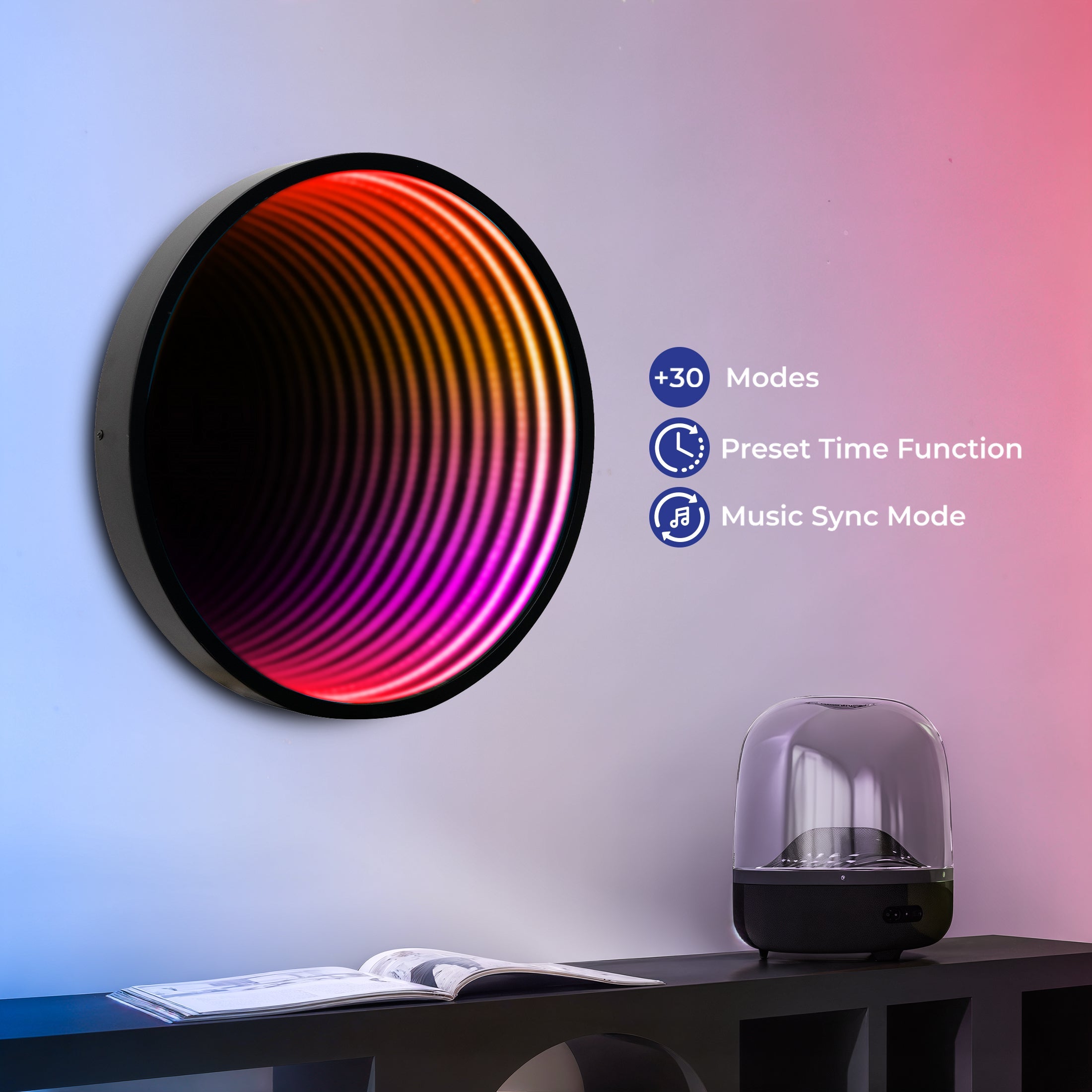 Smart Infinity Wall Mirror Portal Illusion RGB Wall Decor (Round) Besty Home