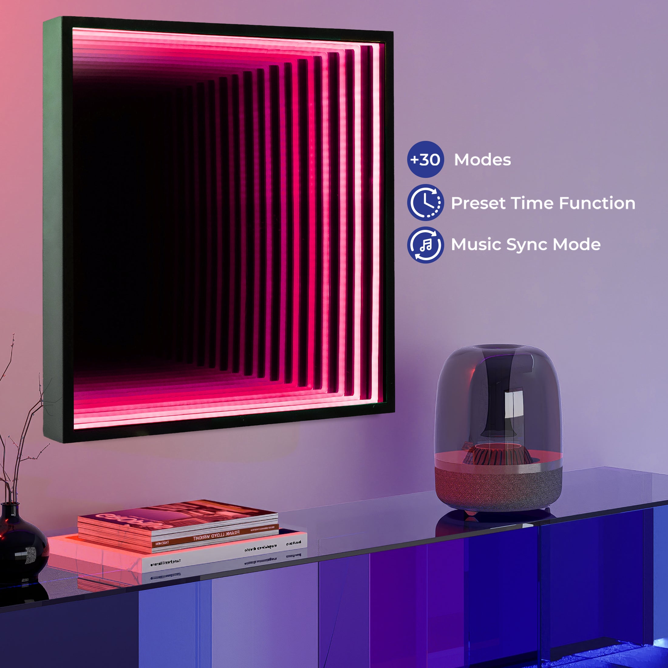 Smart Infinity Wall Mirror Portal Illusion RGB Wall Decor (Square)