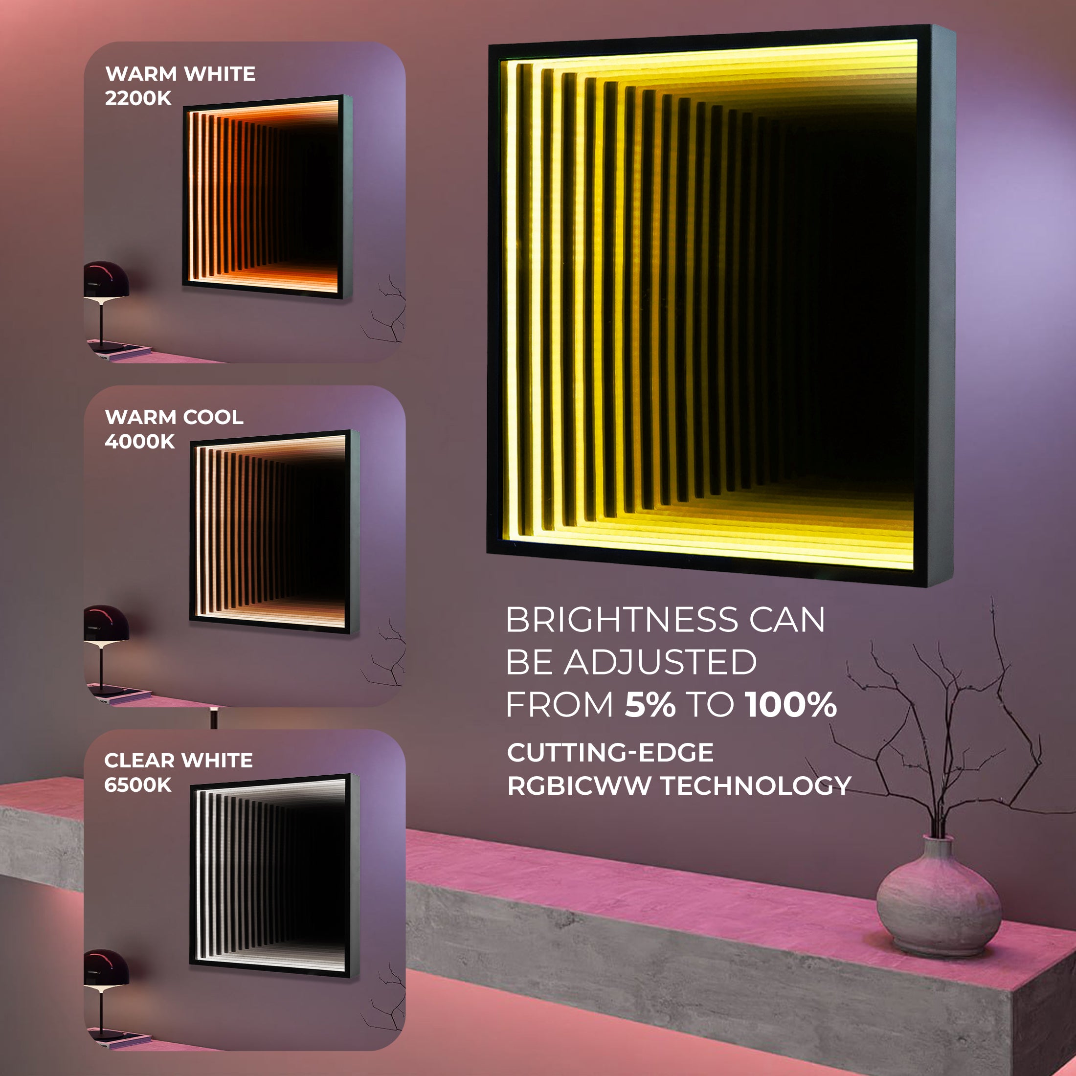 Smart Infinity Wall Mirror Portal Illusion RGB Wall Decor (Square)