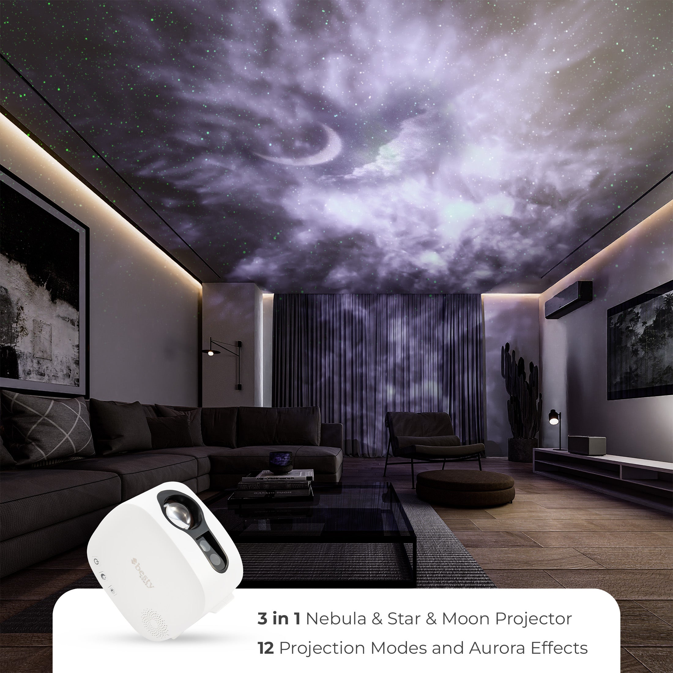 BESTY HOME Moon Star Galaxy Projector Night Light