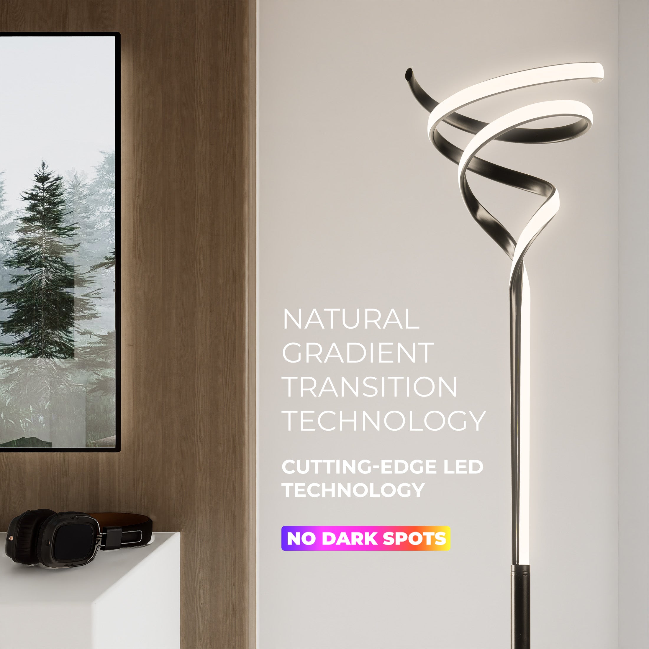 BESTY HOME Modern Floor Lamp Dimmable 150cm Twisted LED with Remote Control for Living Room