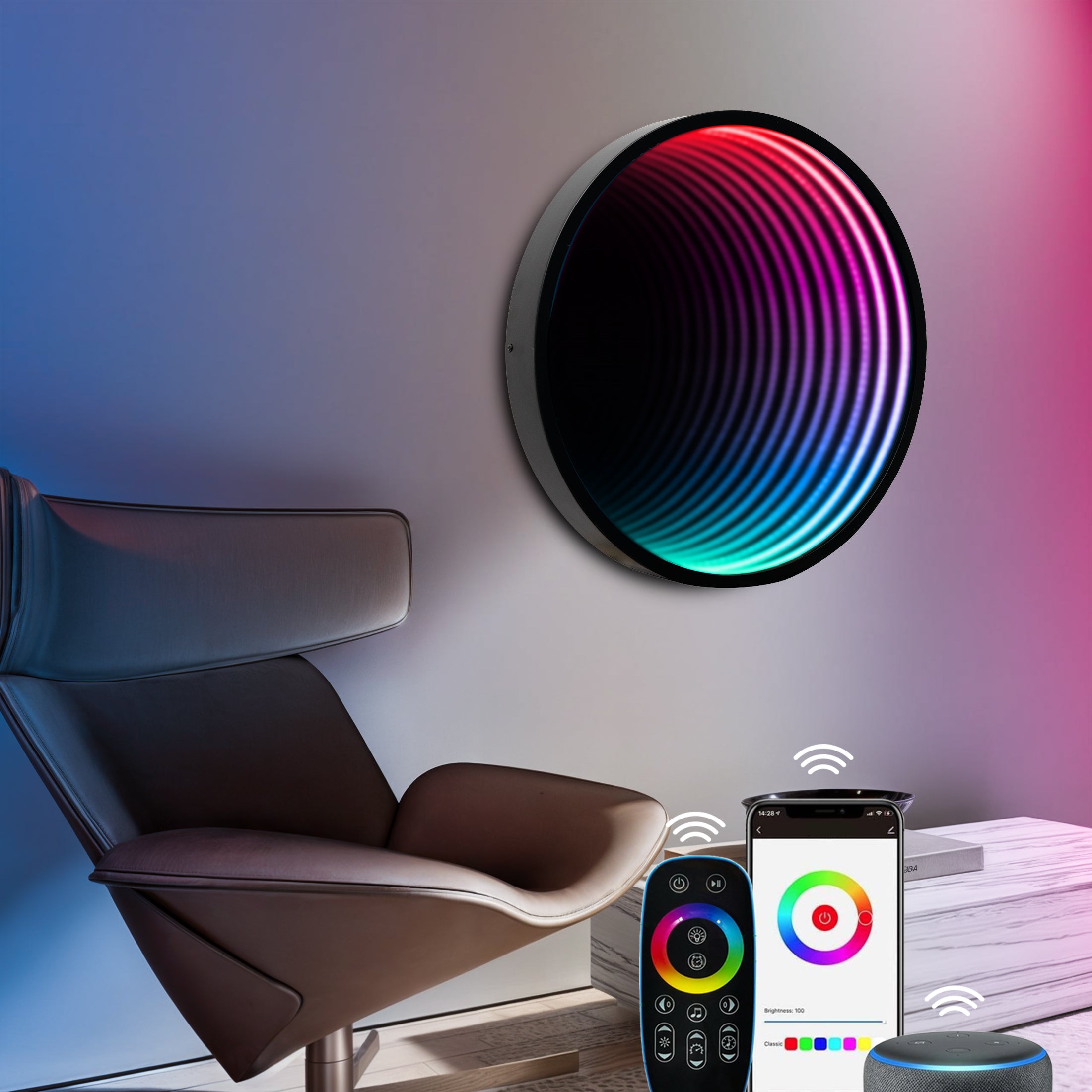 Smart Infinity Wall Mirror Portal Illusion RGB Wall Decor (Round) Besty Home