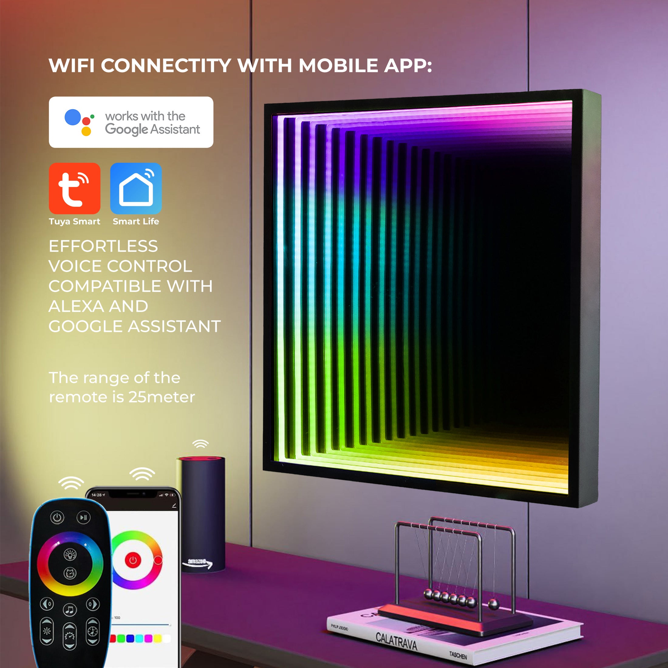 Smart Infinity Wall Mirror Portal Illusion RGB Wall Decor (Square)