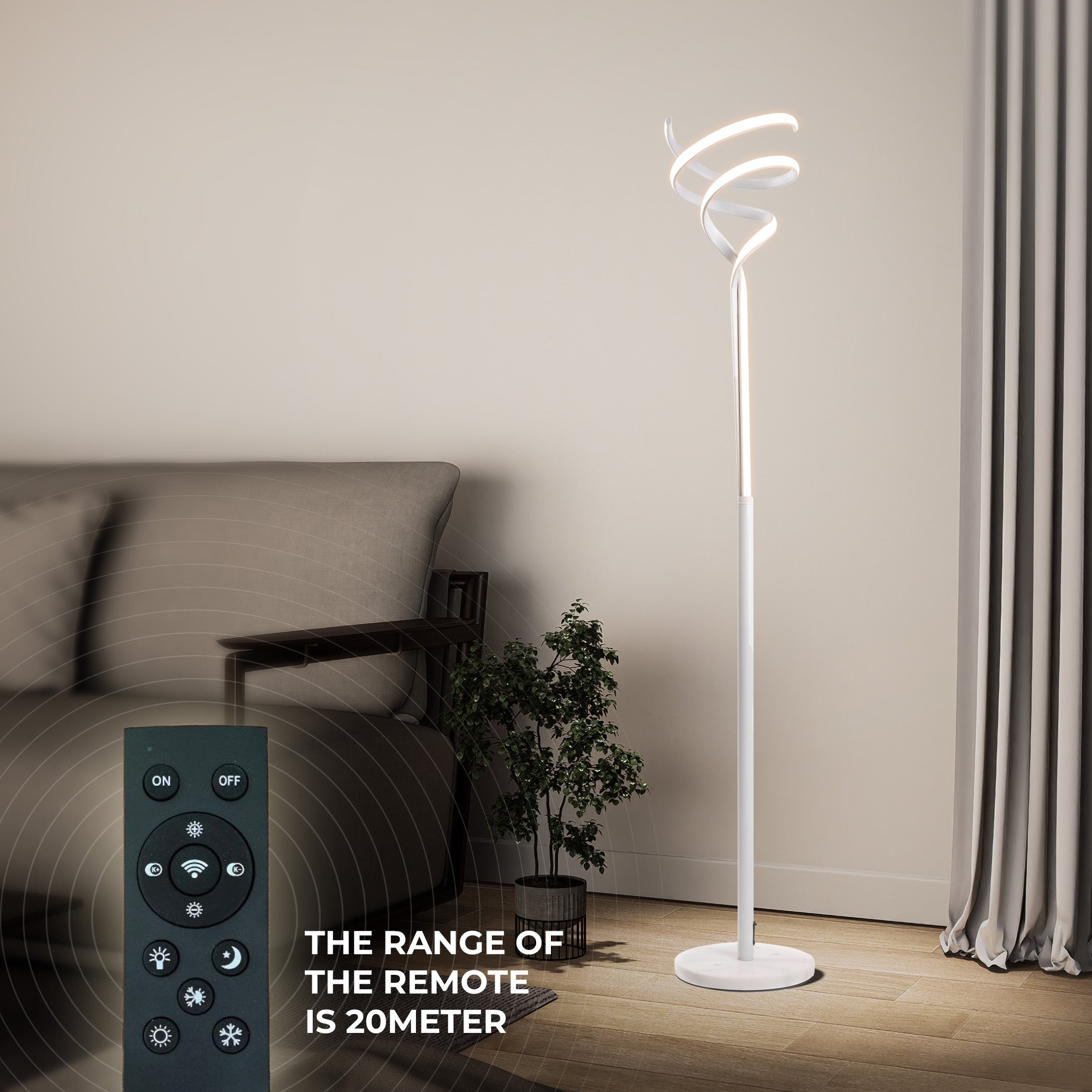 BESTY HOME Modern Floor Lamp Dimmable 150cm Twisted LED with Remote Control for Living Room
