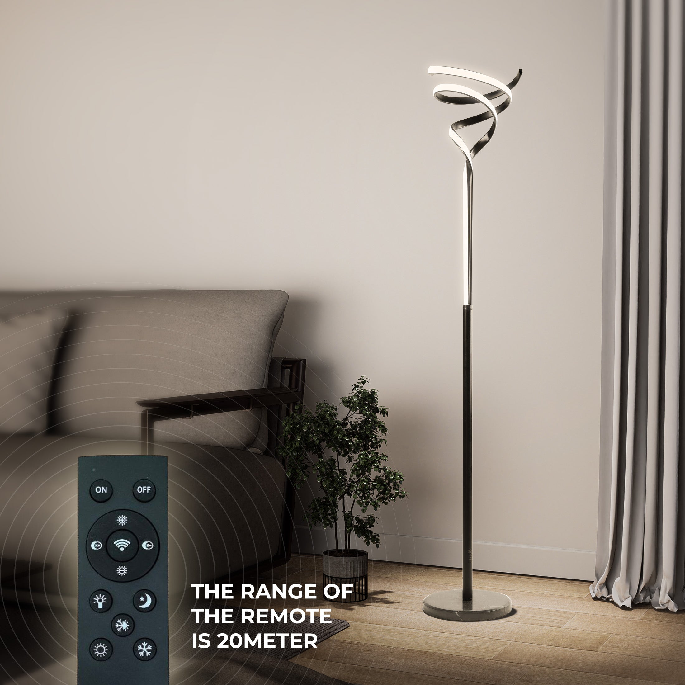 BESTY HOME Modern Floor Lamp Dimmable 150cm Twisted LED with Remote Control for Living Room