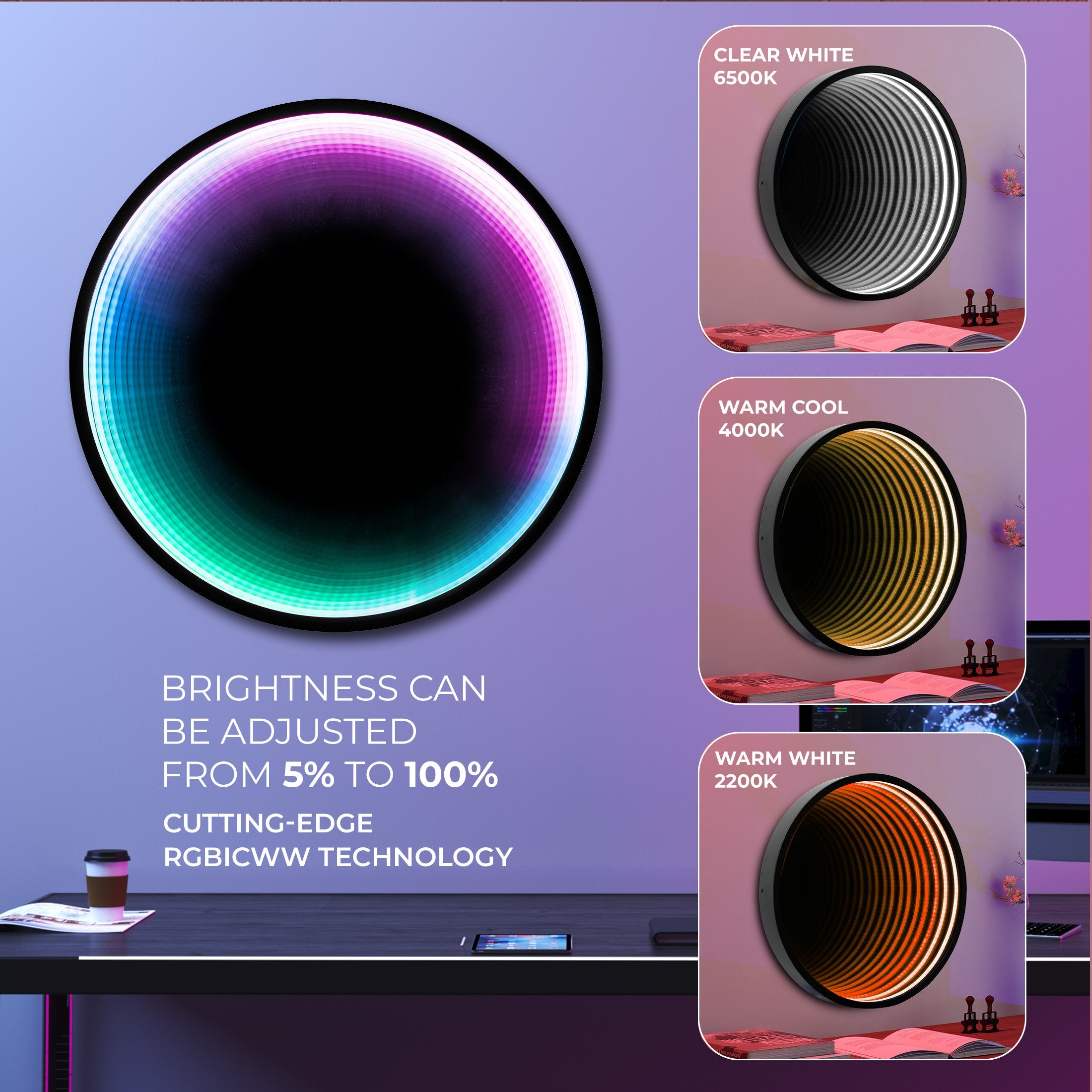 Smart Infinity Wall Mirror Portal Illusion RGB Wall Decor (Round) Besty Home