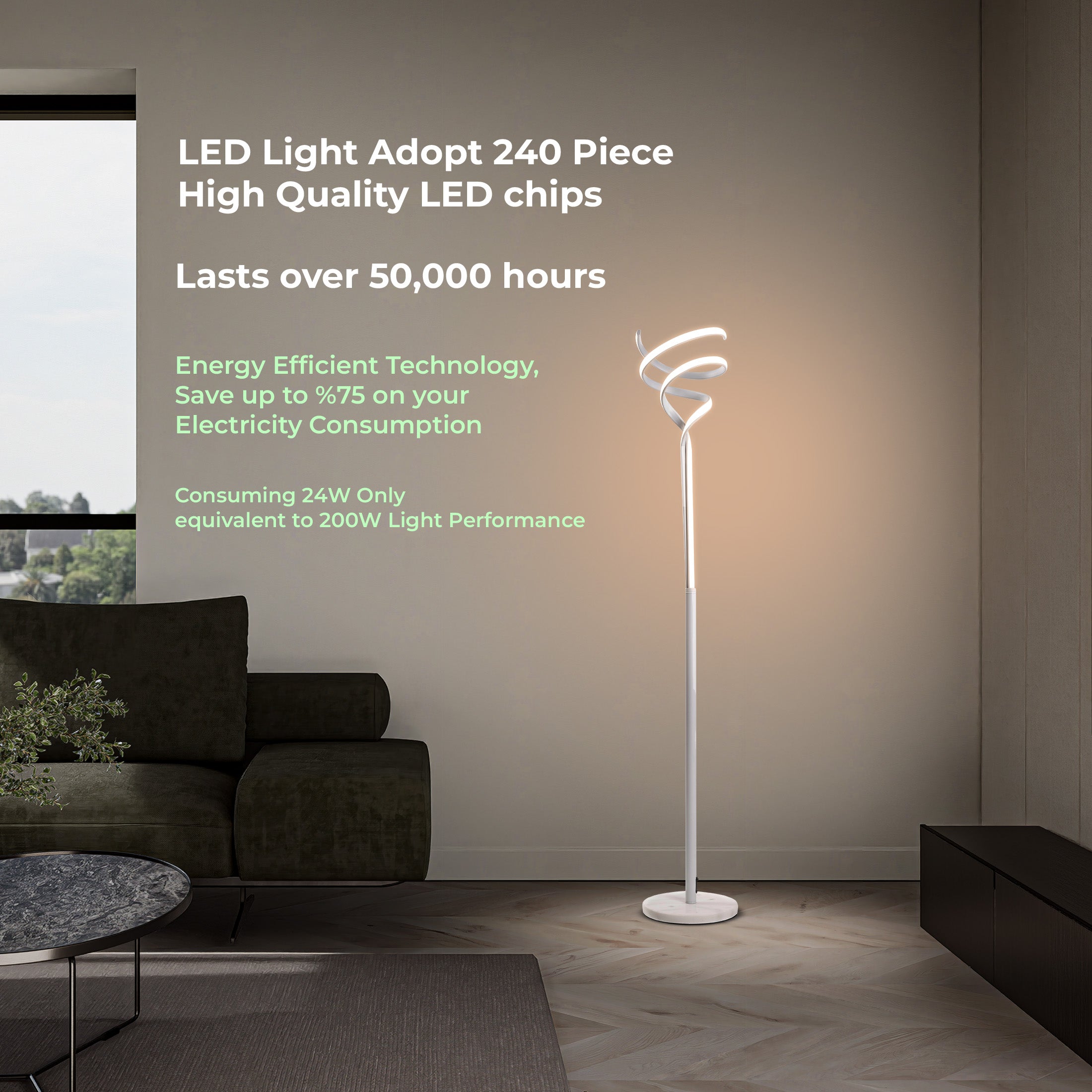 BESTY HOME Modern Floor Lamp Dimmable 150cm Twisted LED with Remote Control for Living Room