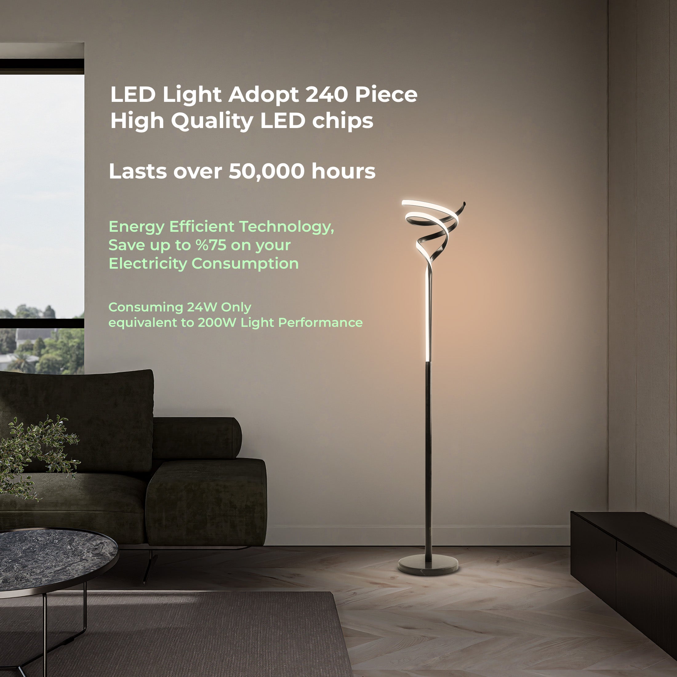 BESTY HOME Modern Floor Lamp Dimmable 150cm Twisted LED with Remote Control for Living Room