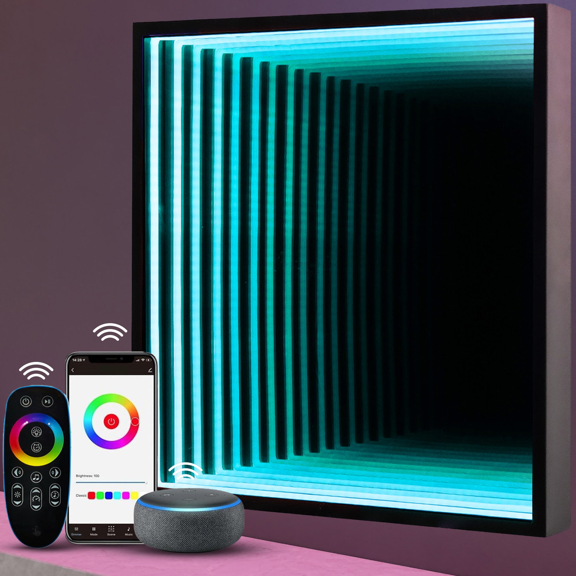 Smart Infinity Wall Mirror Portal Illusion RGB Wall Decor (Square)