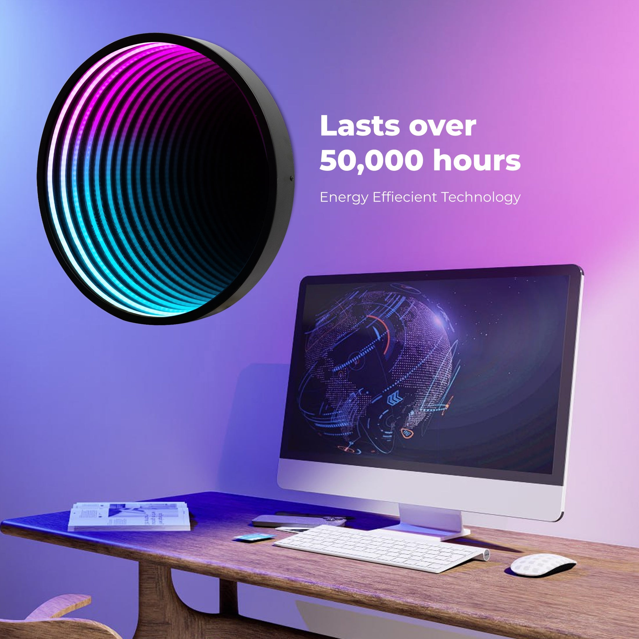 Smart Infinity Wall Mirror Portal Illusion RGB Wall Decor (Round) Besty Home