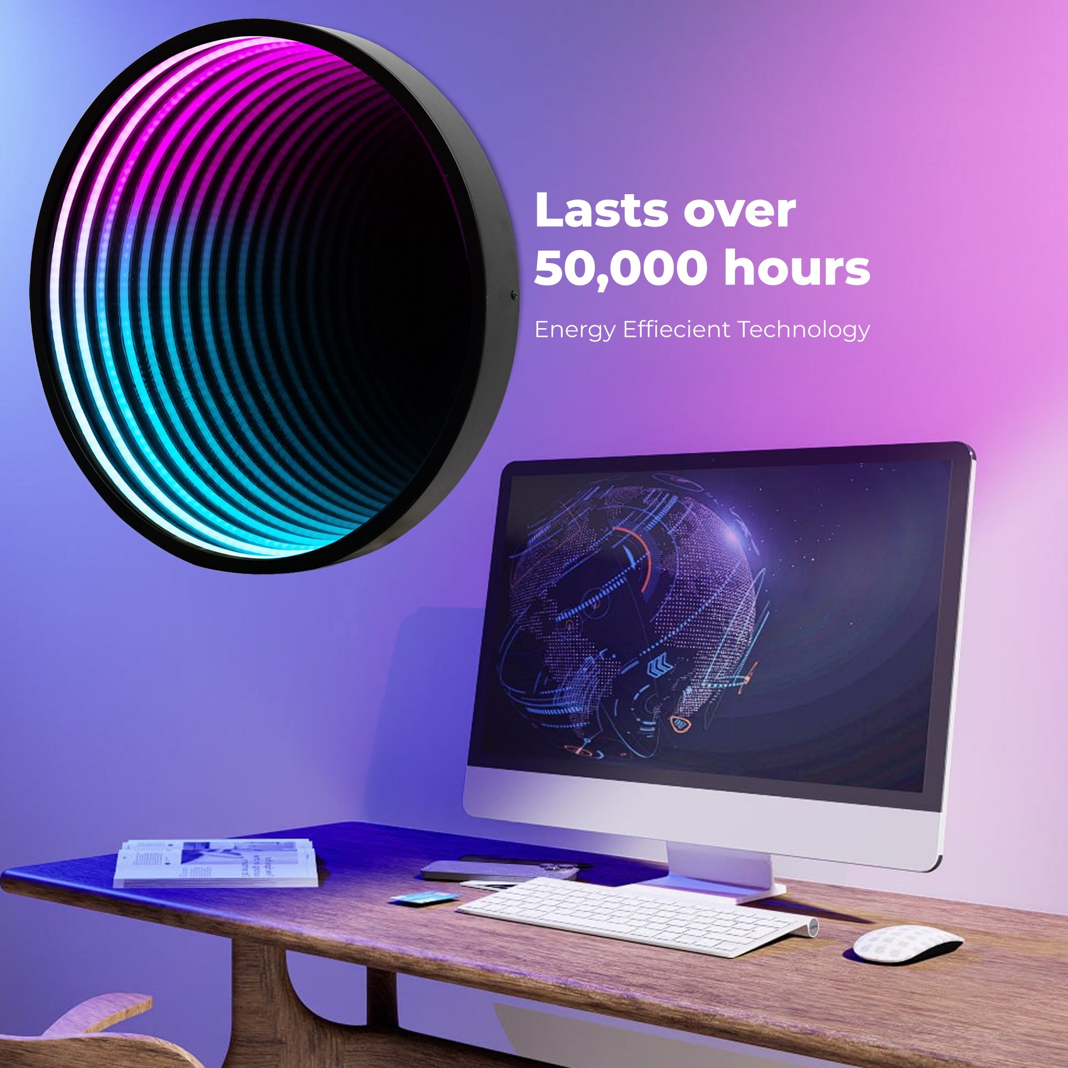 Smart Infinity Wall Mirror Portal Illusion RGB Wall Decor (Round) Besty Home