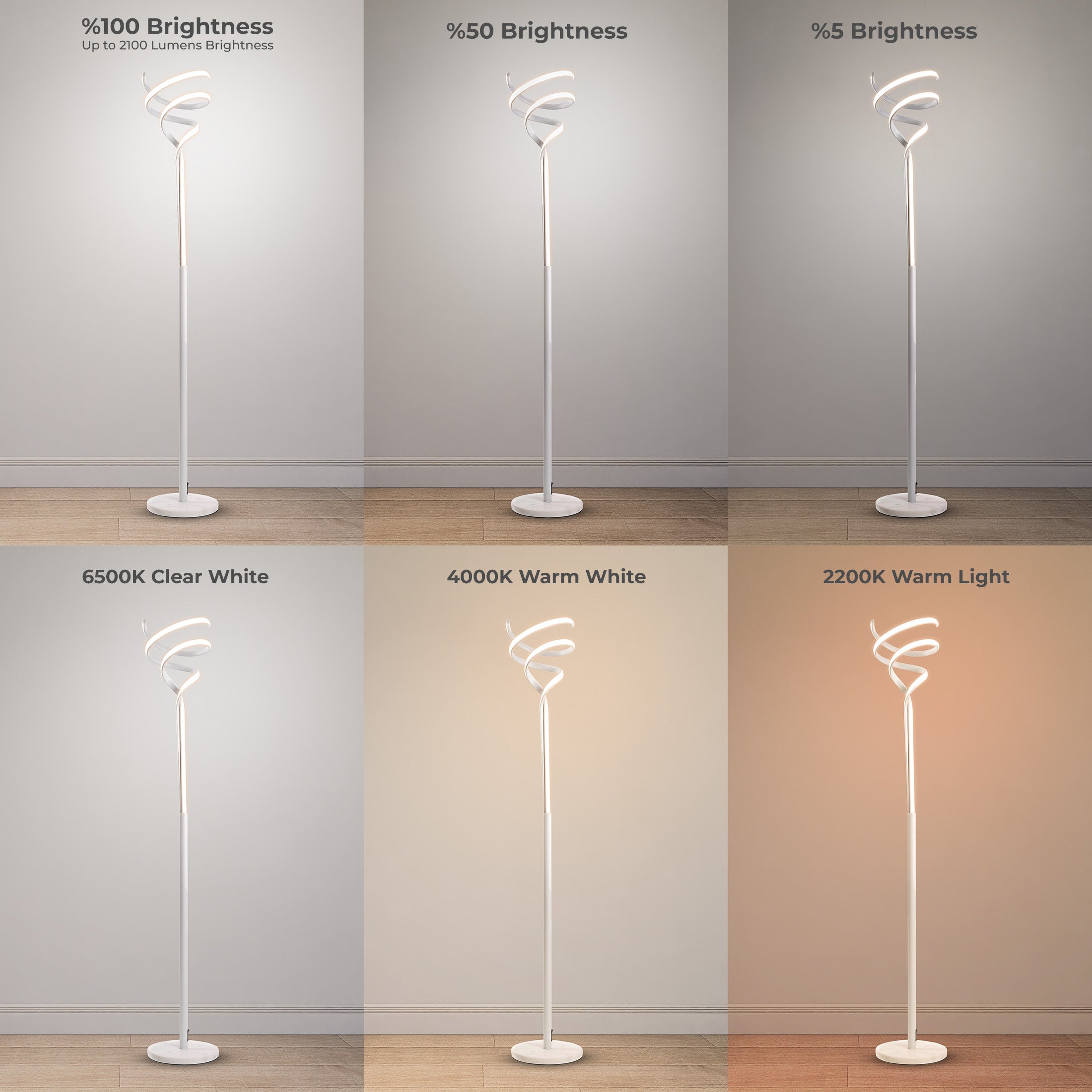 BESTY HOME Modern Floor Lamp Dimmable 150cm Twisted LED with Remote Control for Living Room