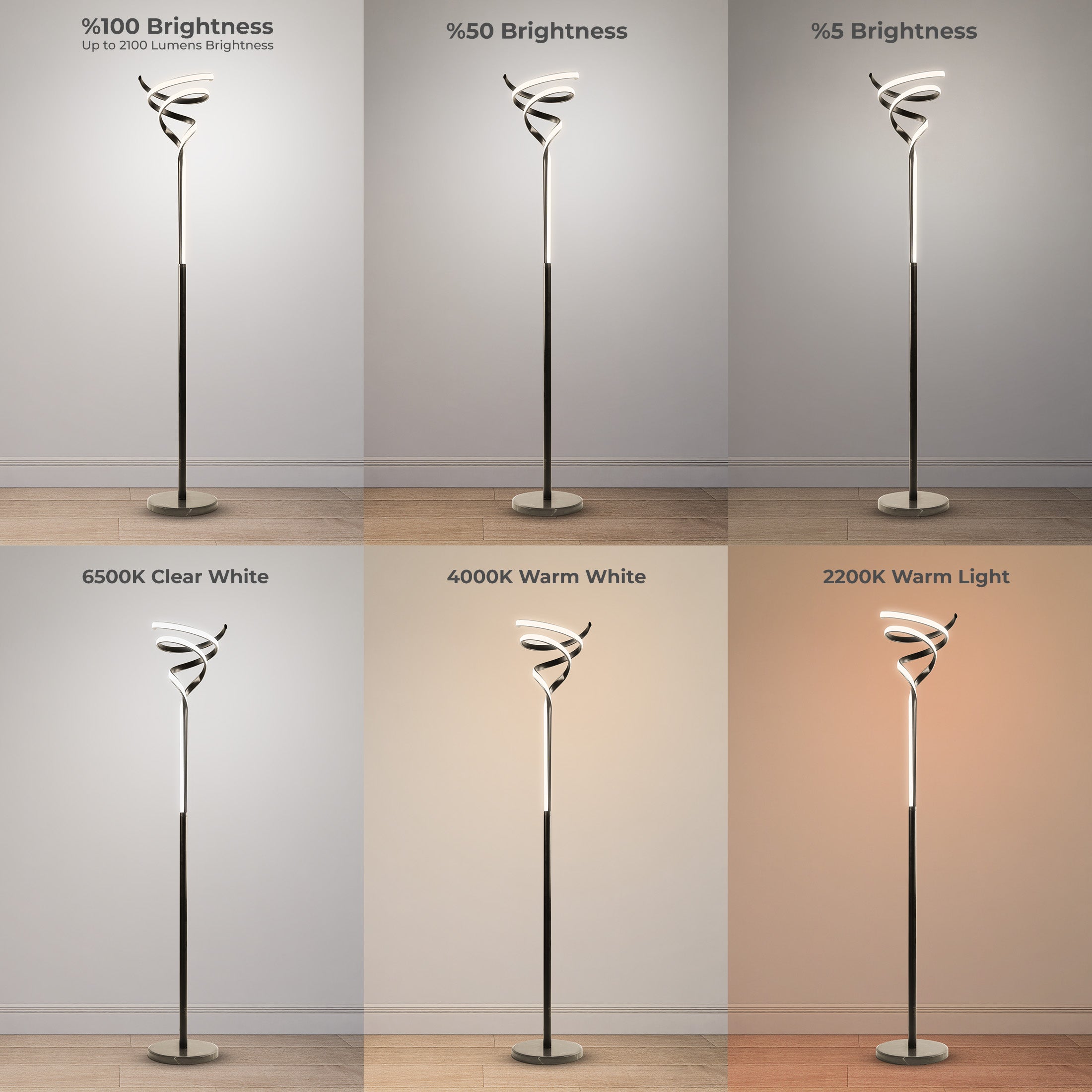 BESTY HOME Modern Floor Lamp Dimmable 150cm Twisted LED with Remote Control for Living Room