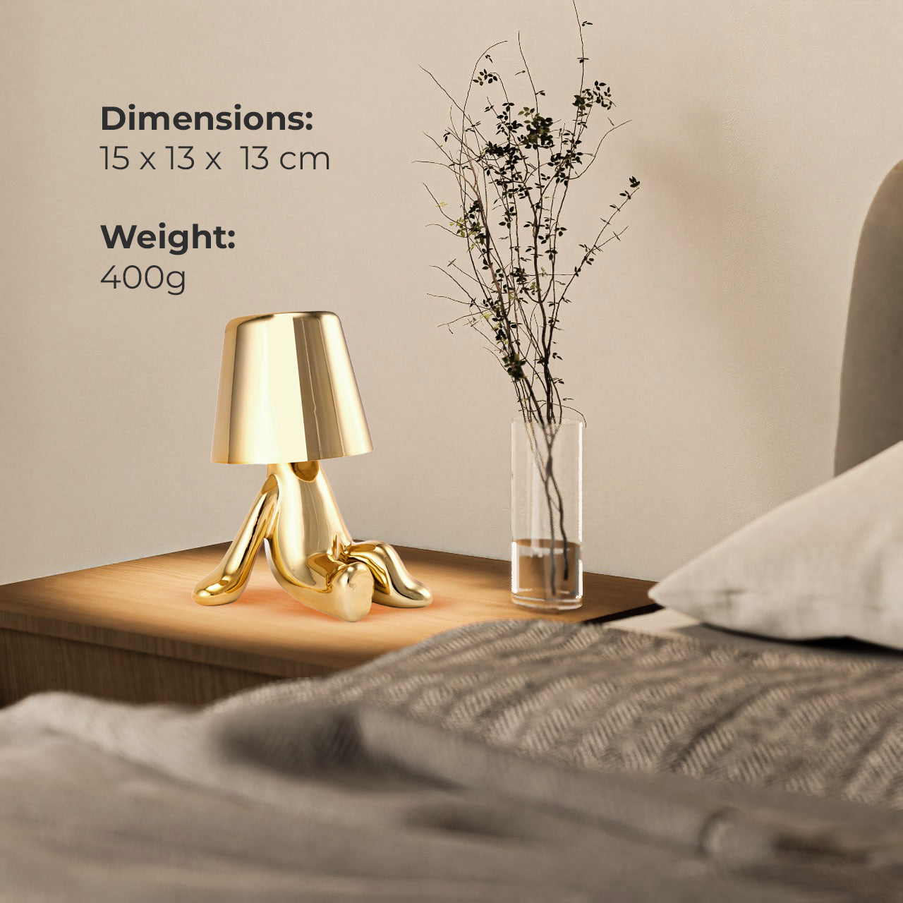 مصباح طاولة يعمل باللمس من BESTY HOME، مصباح طاولة مطعم LED بجانب السرير، تمثال رجل مفكر محمول، مصباح طاولة مطعم قابل لإعادة الشحن USB 3 مستويات (تيمي)
