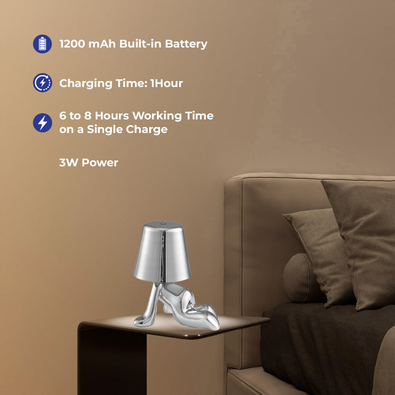 Besty Home Thinker مصباح مصباح اللمس بجانب السرير ، تمثال مصباح LED Bedside Restaurant Lampy ، USB قابلة لإعادة الشحن 3 باهتة (جيريمي)