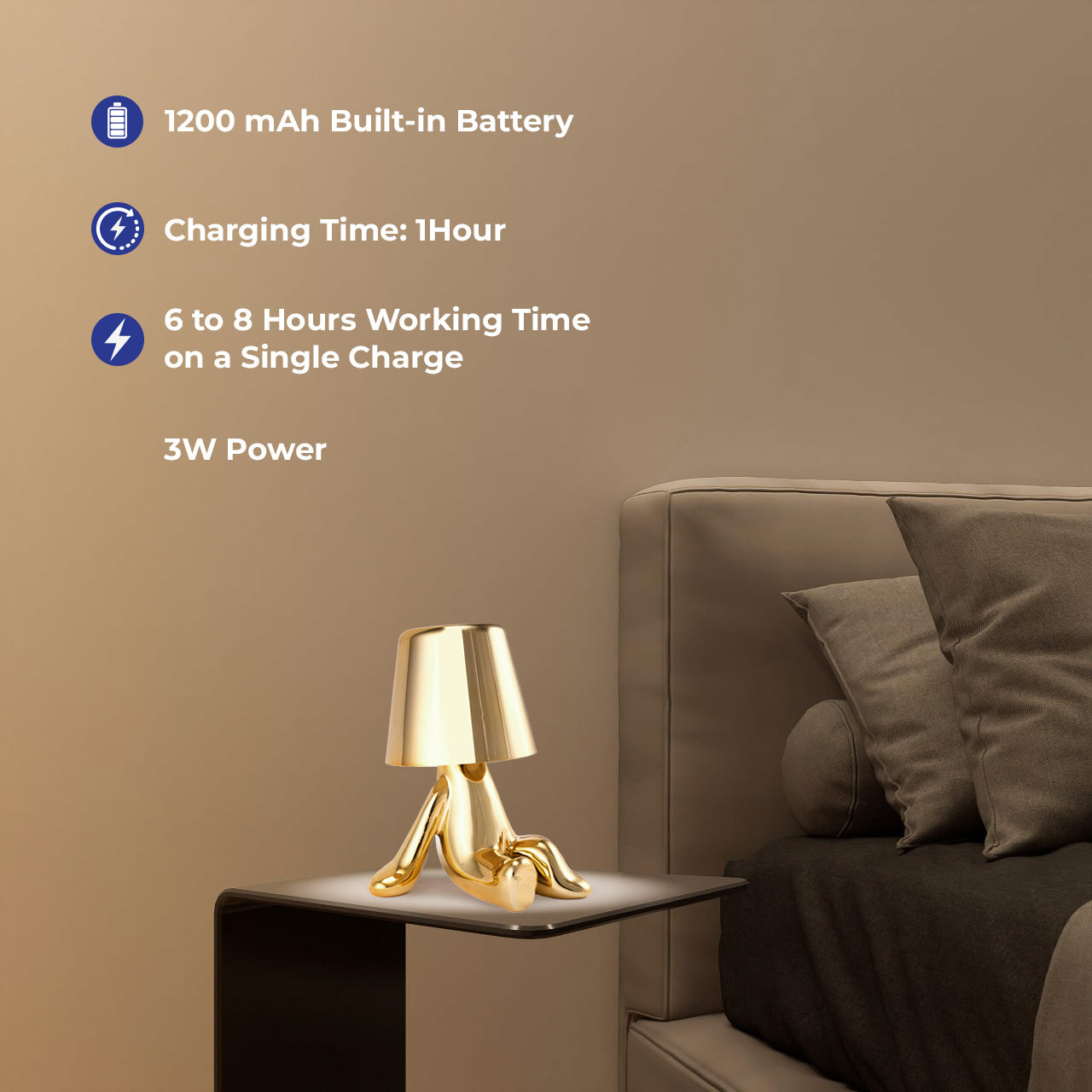 مصباح طاولة يعمل باللمس من BESTY HOME، مصباح طاولة مطعم LED بجانب السرير، تمثال رجل مفكر محمول، مصباح طاولة مطعم قابل لإعادة الشحن USB 3 مستويات (تيمي)