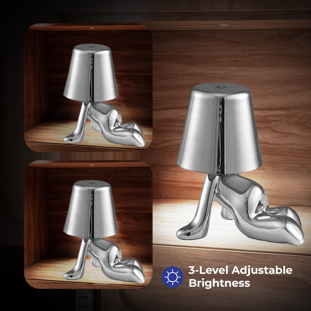 Besty Home Thinker مصباح مصباح اللمس بجانب السرير ، تمثال مصباح LED Bedside Restaurant Lampy ، USB قابلة لإعادة الشحن 3 باهتة (جيريمي)