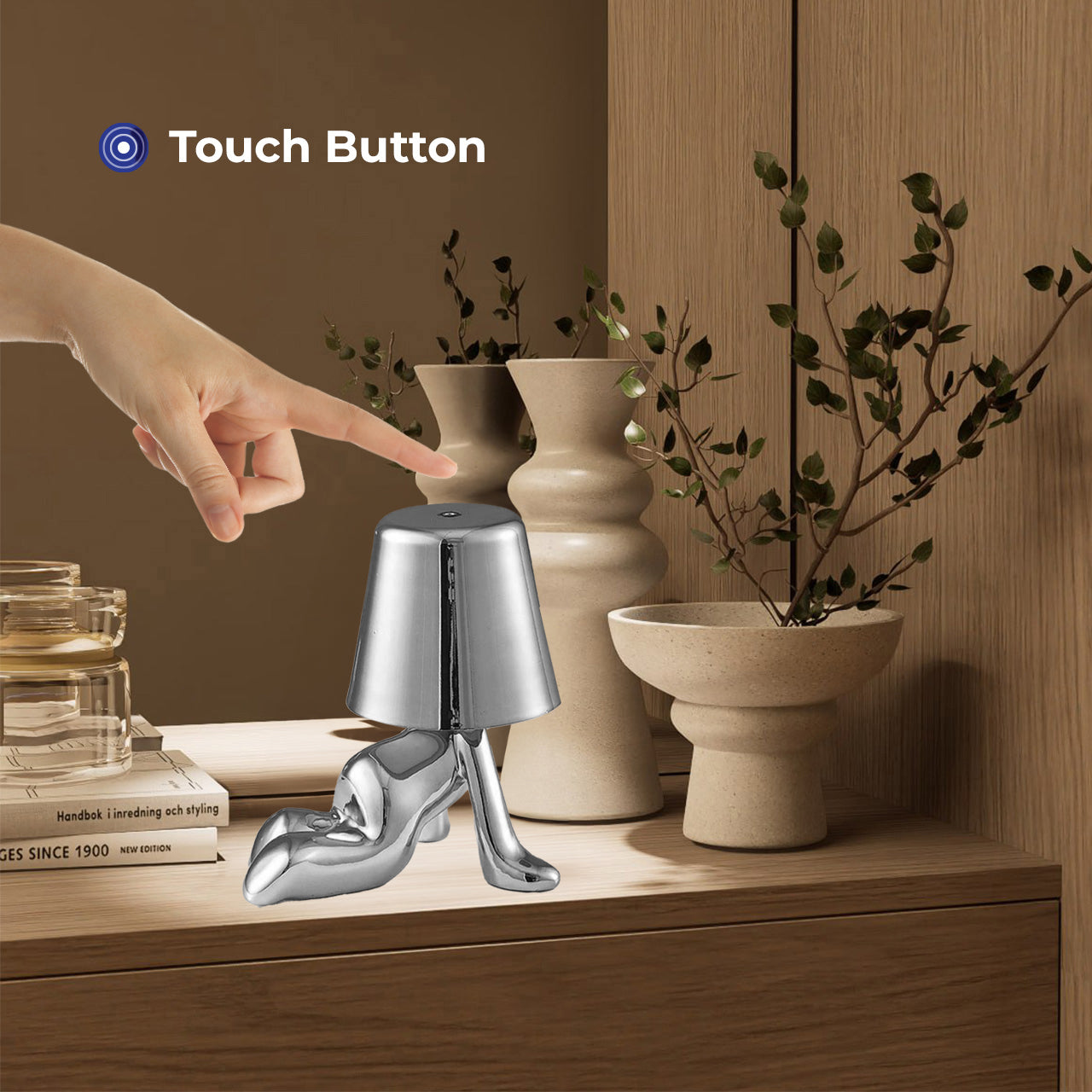 Besty Home Thinker مصباح مصباح اللمس بجانب السرير ، تمثال مصباح LED Bedside Restaurant Lampy ، USB قابلة لإعادة الشحن 3 باهتة (جيريمي)