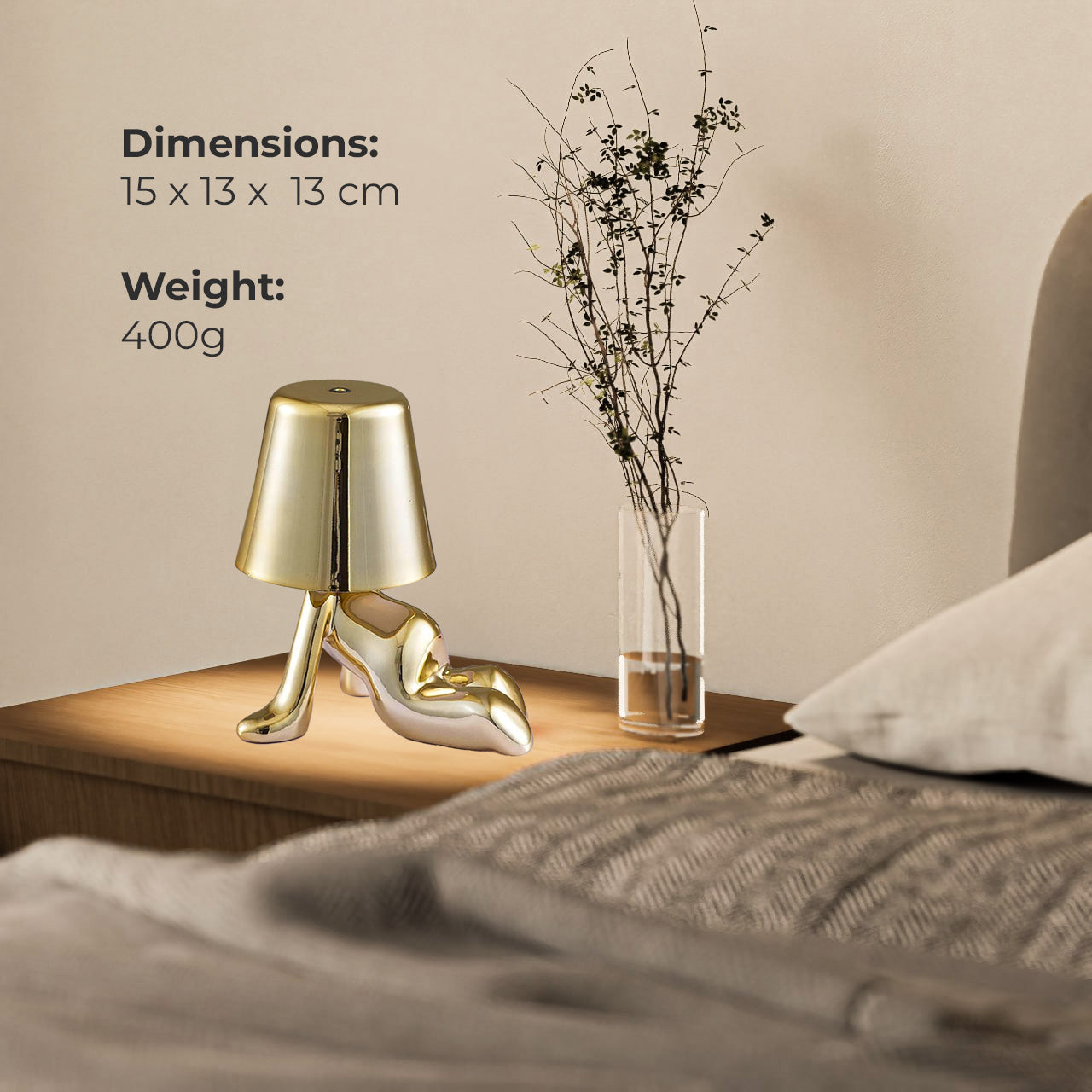 Besty Home Thinker مصباح مصباح اللمس بجانب السرير ، تمثال مصباح LED Bedside Restaurant Lampy ، USB قابلة لإعادة الشحن 3 باهتة (جيريمي)