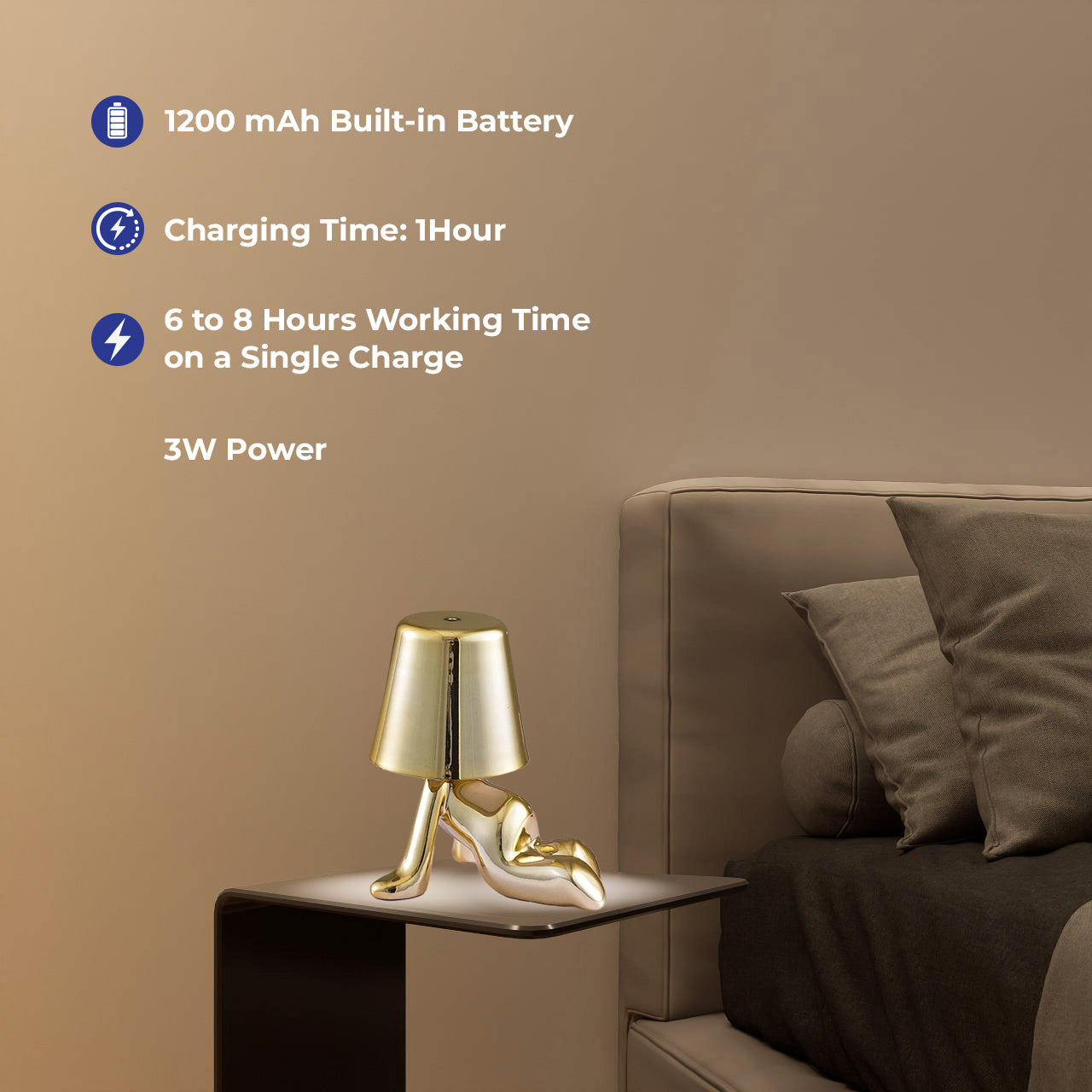 Besty Home Thinker مصباح مصباح اللمس بجانب السرير ، تمثال مصباح LED Bedside Restaurant Lampy ، USB قابلة لإعادة الشحن 3 باهتة (جيريمي)
