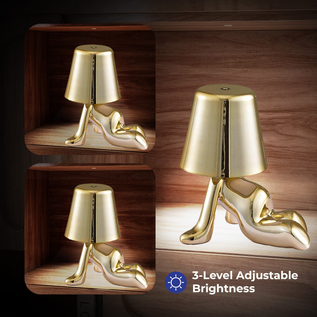 Besty Home Thinker مصباح مصباح اللمس بجانب السرير ، تمثال مصباح LED Bedside Restaurant Lampy ، USB قابلة لإعادة الشحن 3 باهتة (جيريمي)