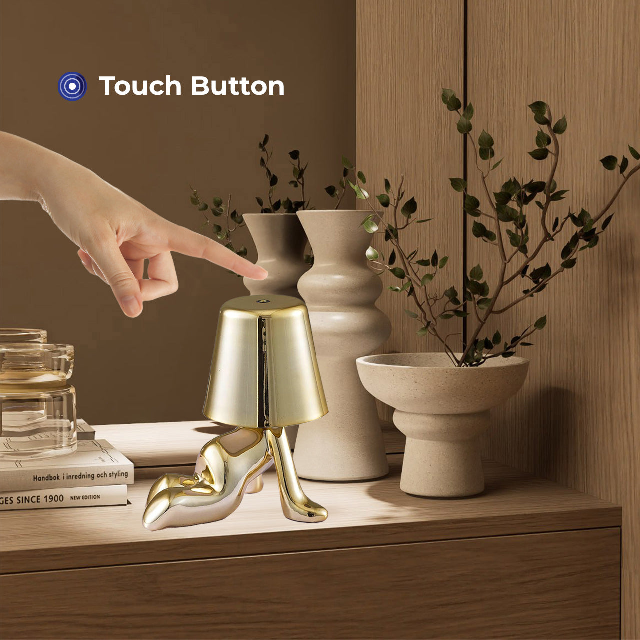 Besty Home Thinker مصباح مصباح اللمس بجانب السرير ، تمثال مصباح LED Bedside Restaurant Lampy ، USB قابلة لإعادة الشحن 3 باهتة (جيريمي)