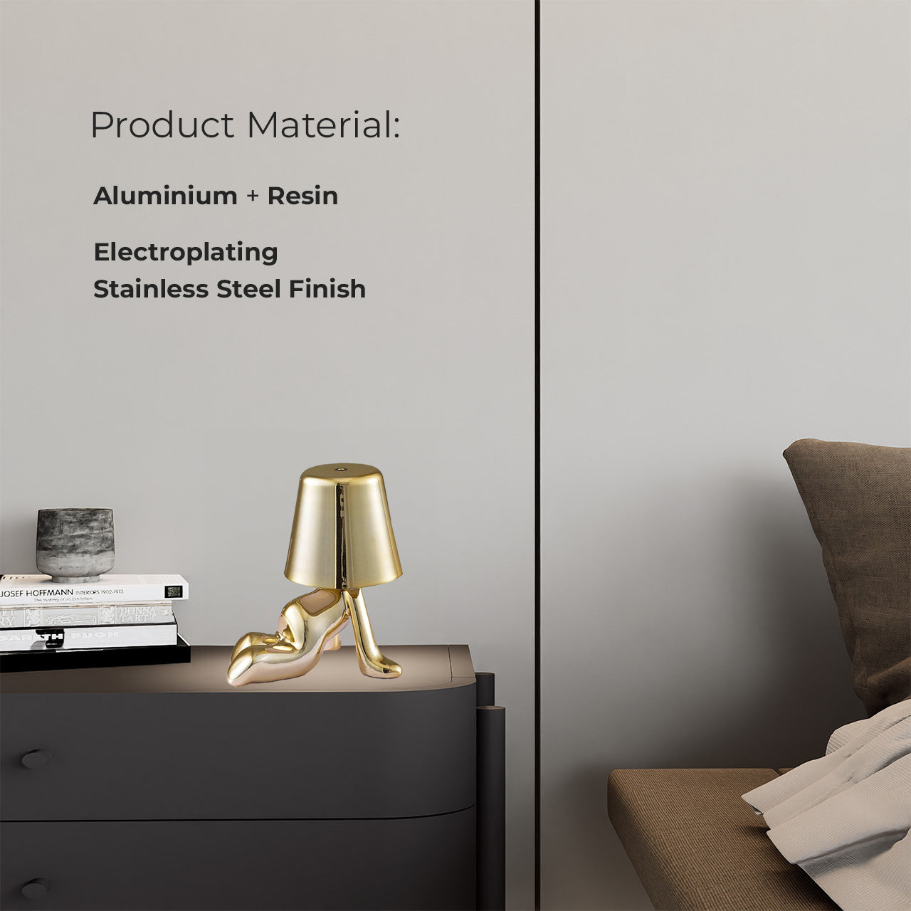 Besty Home Thinker مصباح مصباح اللمس بجانب السرير ، تمثال مصباح LED Bedside Restaurant Lampy ، USB قابلة لإعادة الشحن 3 باهتة (جيريمي)
