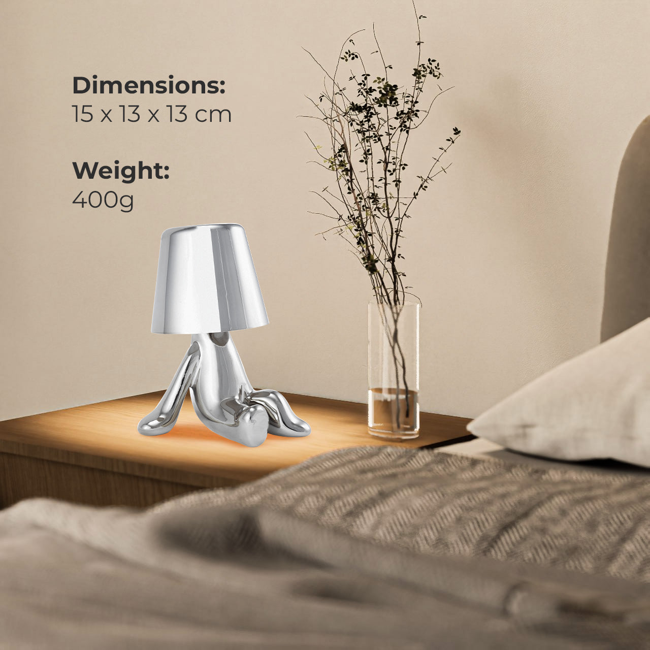 مصباح طاولة يعمل باللمس من BESTY HOME، مصباح طاولة مطعم LED بجانب السرير، تمثال رجل مفكر محمول، مصباح طاولة مطعم قابل لإعادة الشحن USB 3 مستويات (تيمي)