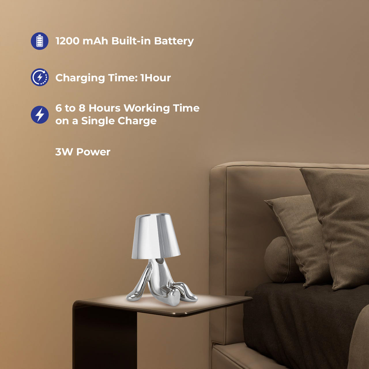 مصباح طاولة يعمل باللمس من BESTY HOME، مصباح طاولة مطعم LED بجانب السرير، تمثال رجل مفكر محمول، مصباح طاولة مطعم قابل لإعادة الشحن USB 3 مستويات (تيمي)