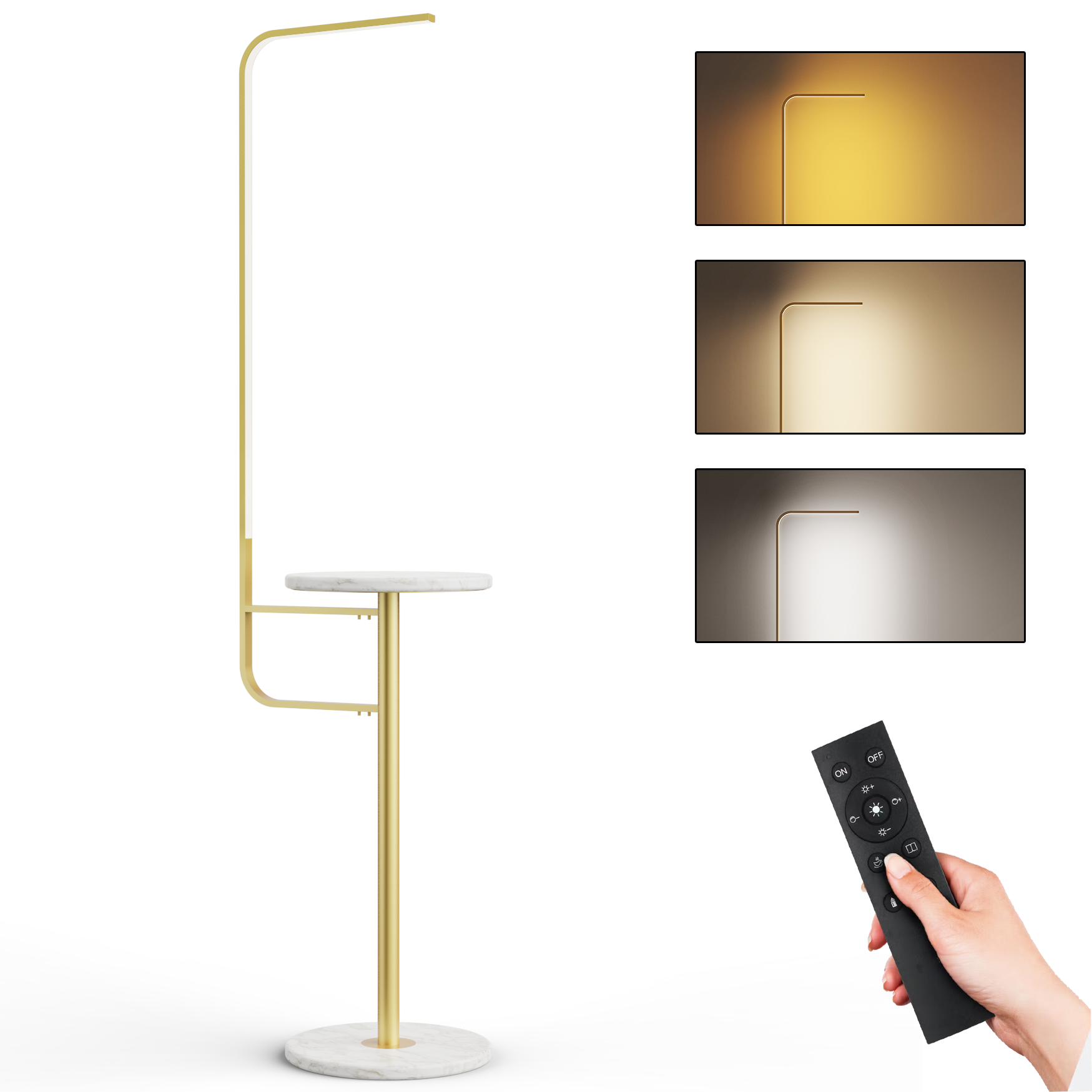 BESTY HOME Floor Lamp with Table, Modern Dimmable LED Standing Lamp for Living Room with Remote Control - 155CM Besty Home