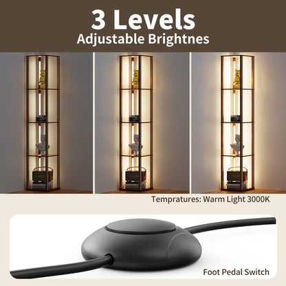 BESTY HOME Floor Lamp with Shelves as Corner Lamp for Living Room with Shelf Real Solid Wood with Lamp (Square, Dark Brown) Besty Home